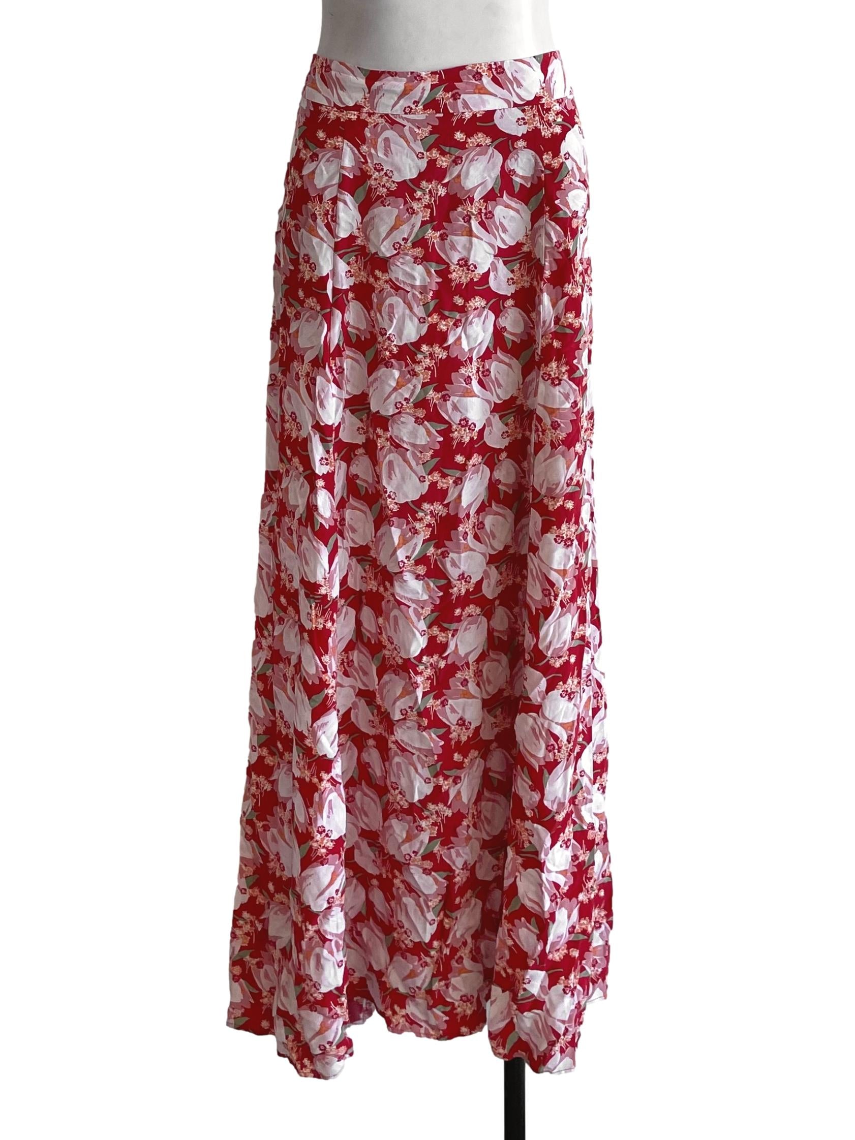 Red Floral Semi Circle Skirt