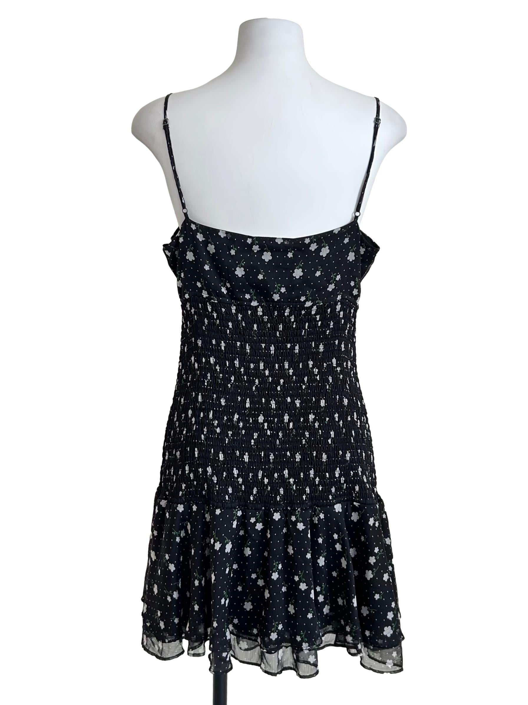 Black Ditsy Floral Smocked Dress