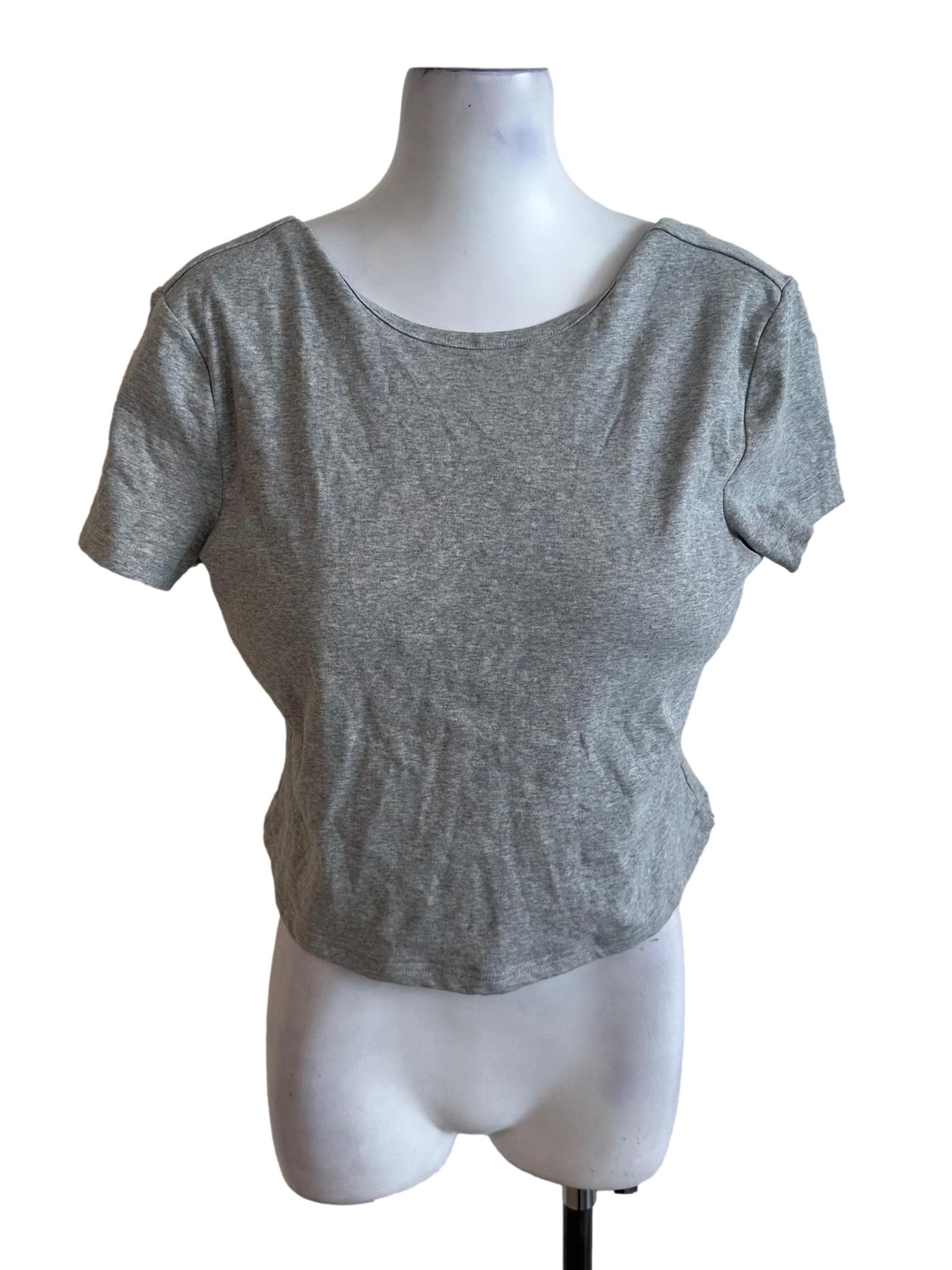 Dark Grey Round Neck Short Sleeve Top YHF