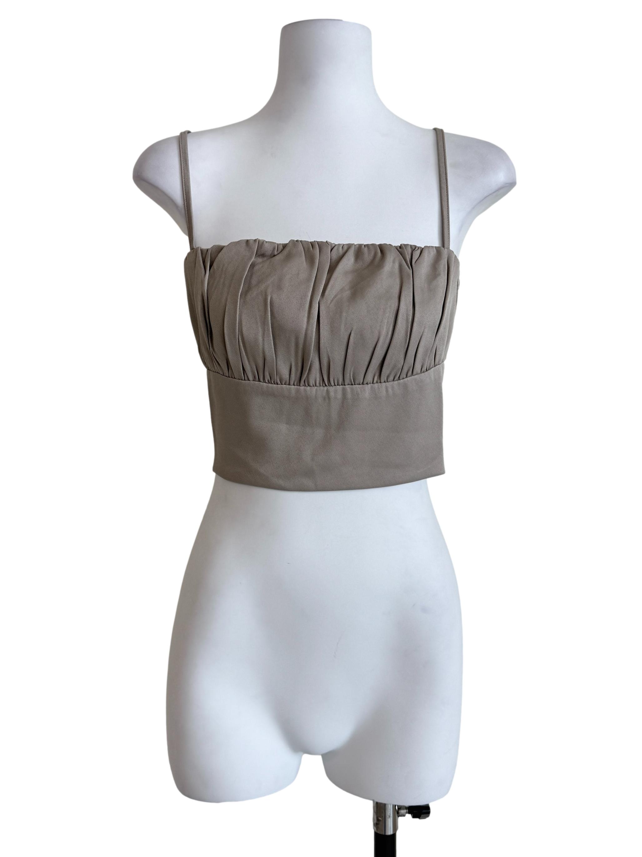 Brown Luisa Ruched Crop Spag Top