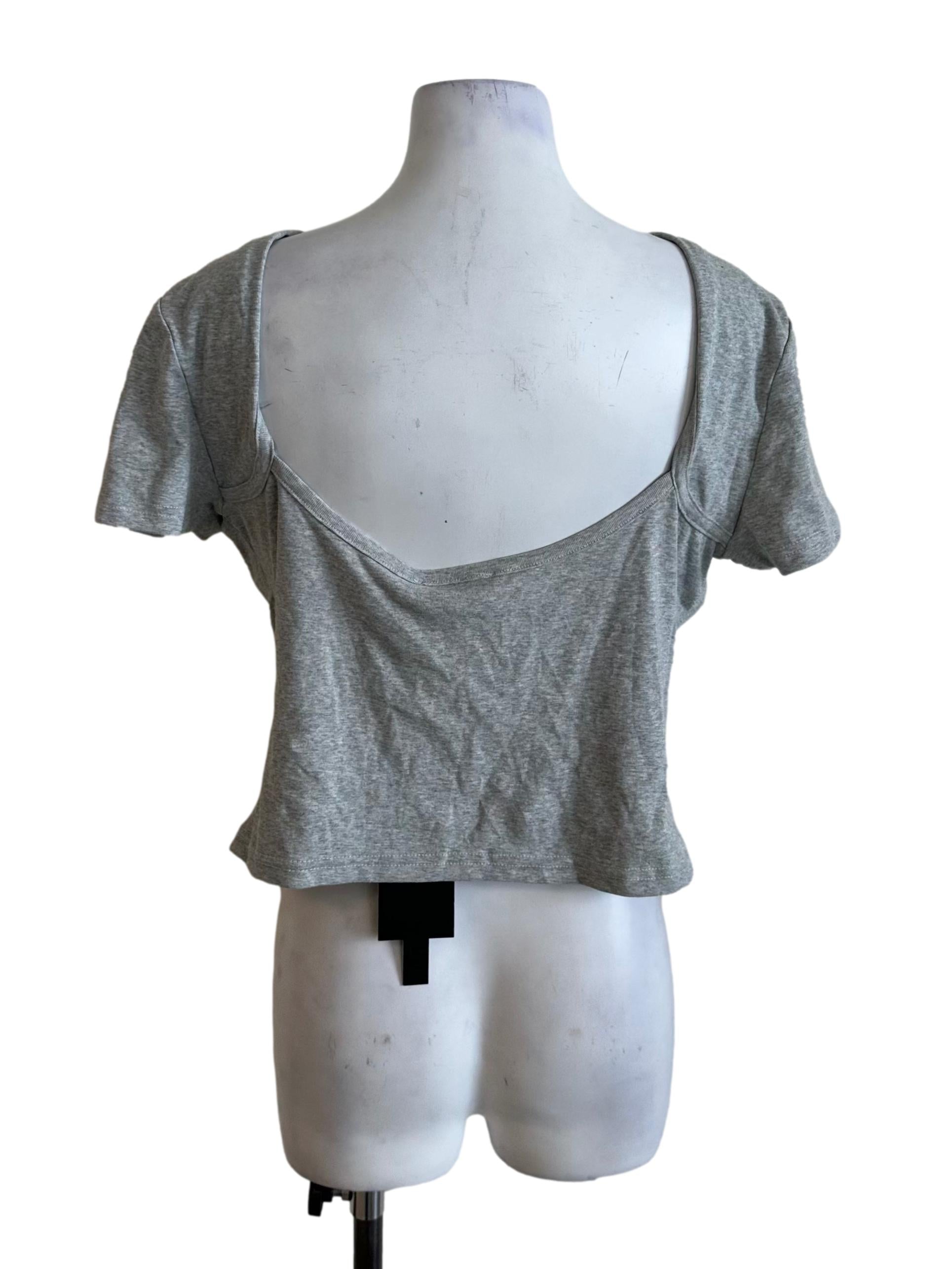 Dark Grey Round Neck Short Sleeve Top YHF