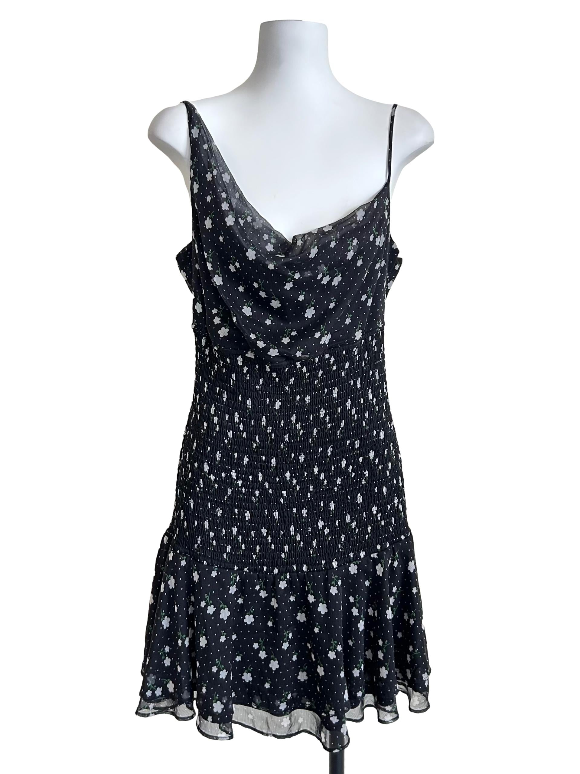 Black Ditsy Floral Smocked Dress