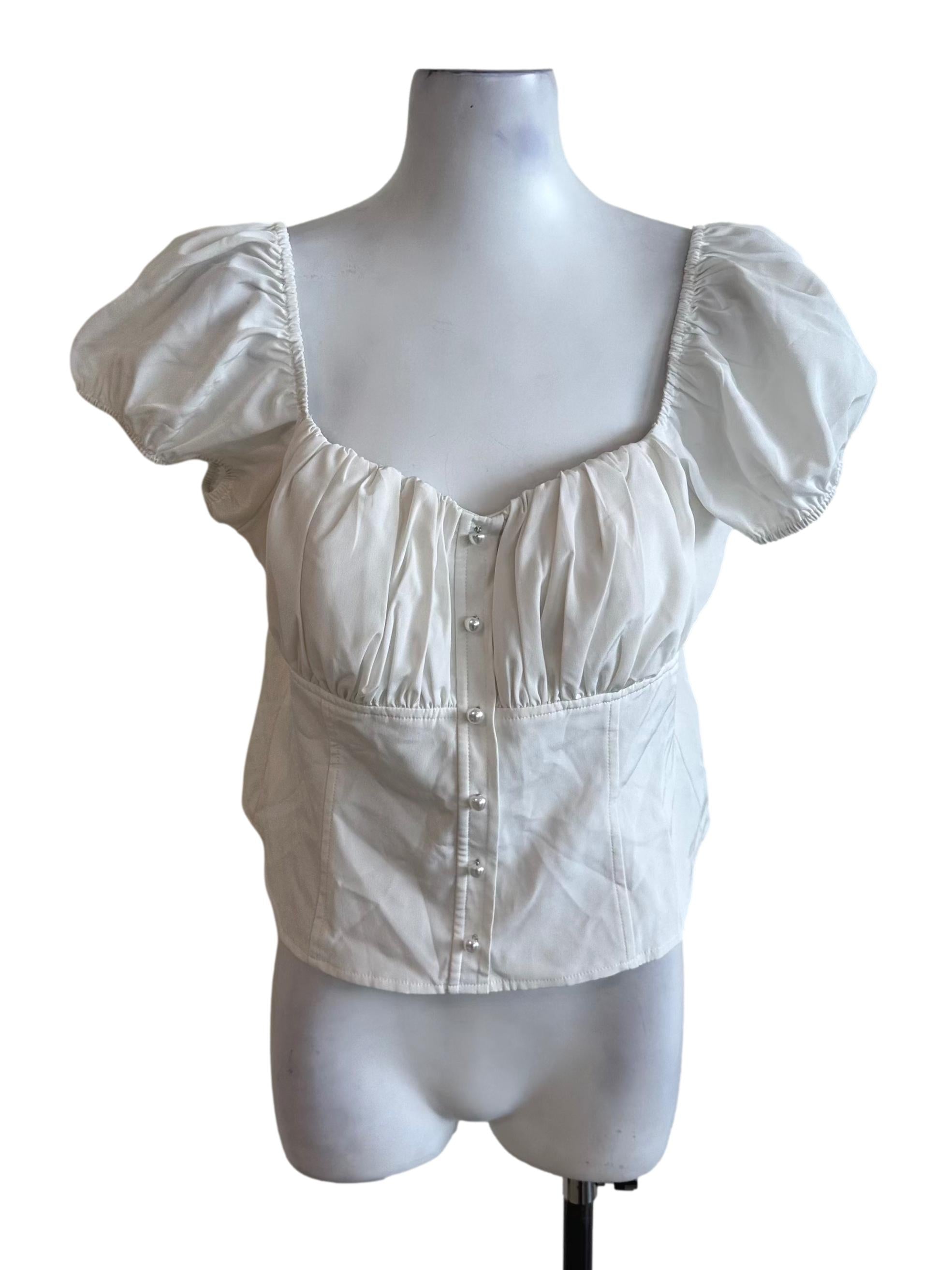 Ivory White Ruched Button Top