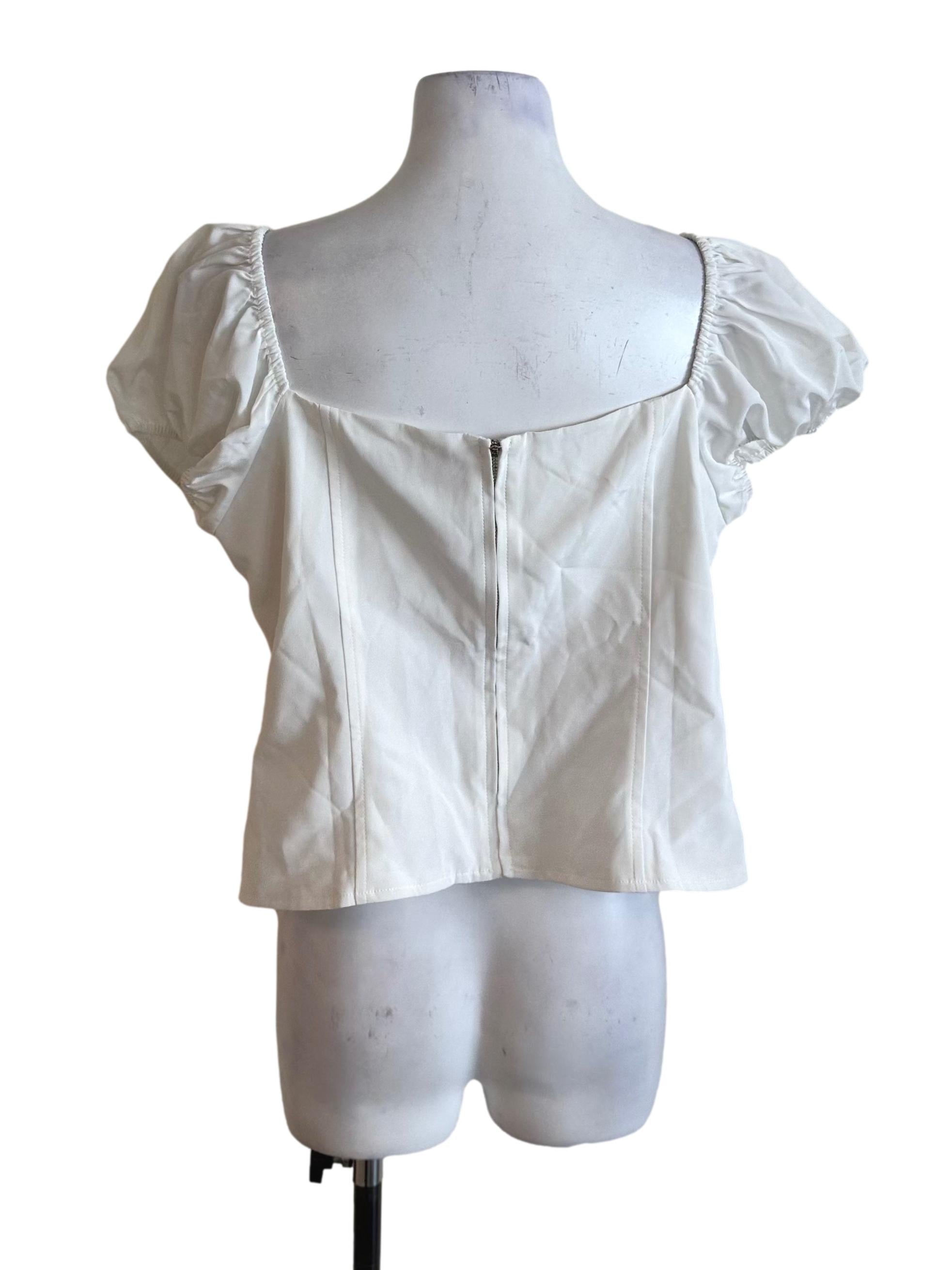 Ivory White Ruched Button Top