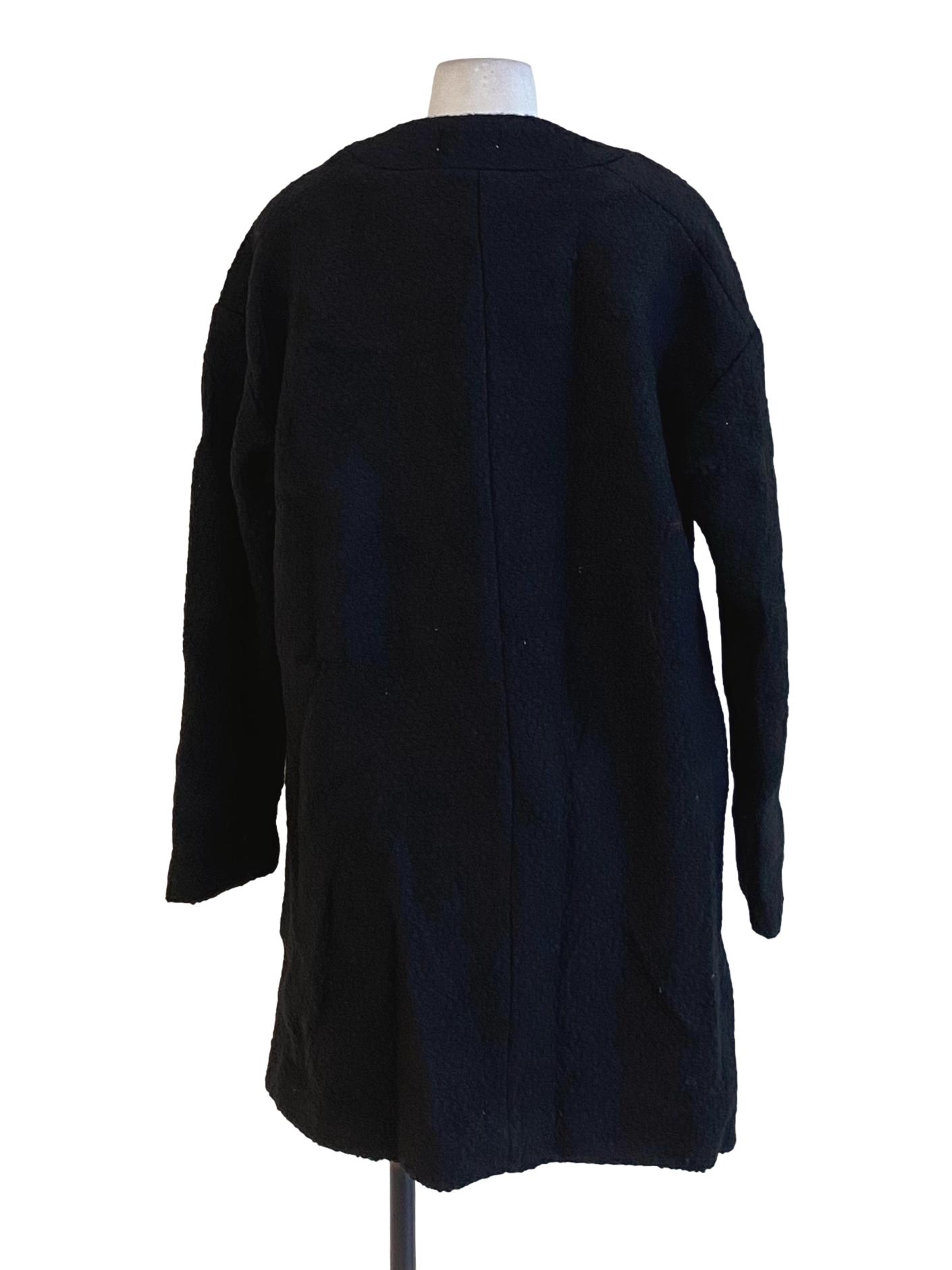 Matte Black Furry Short Sleeve Thick Zip Up Dress