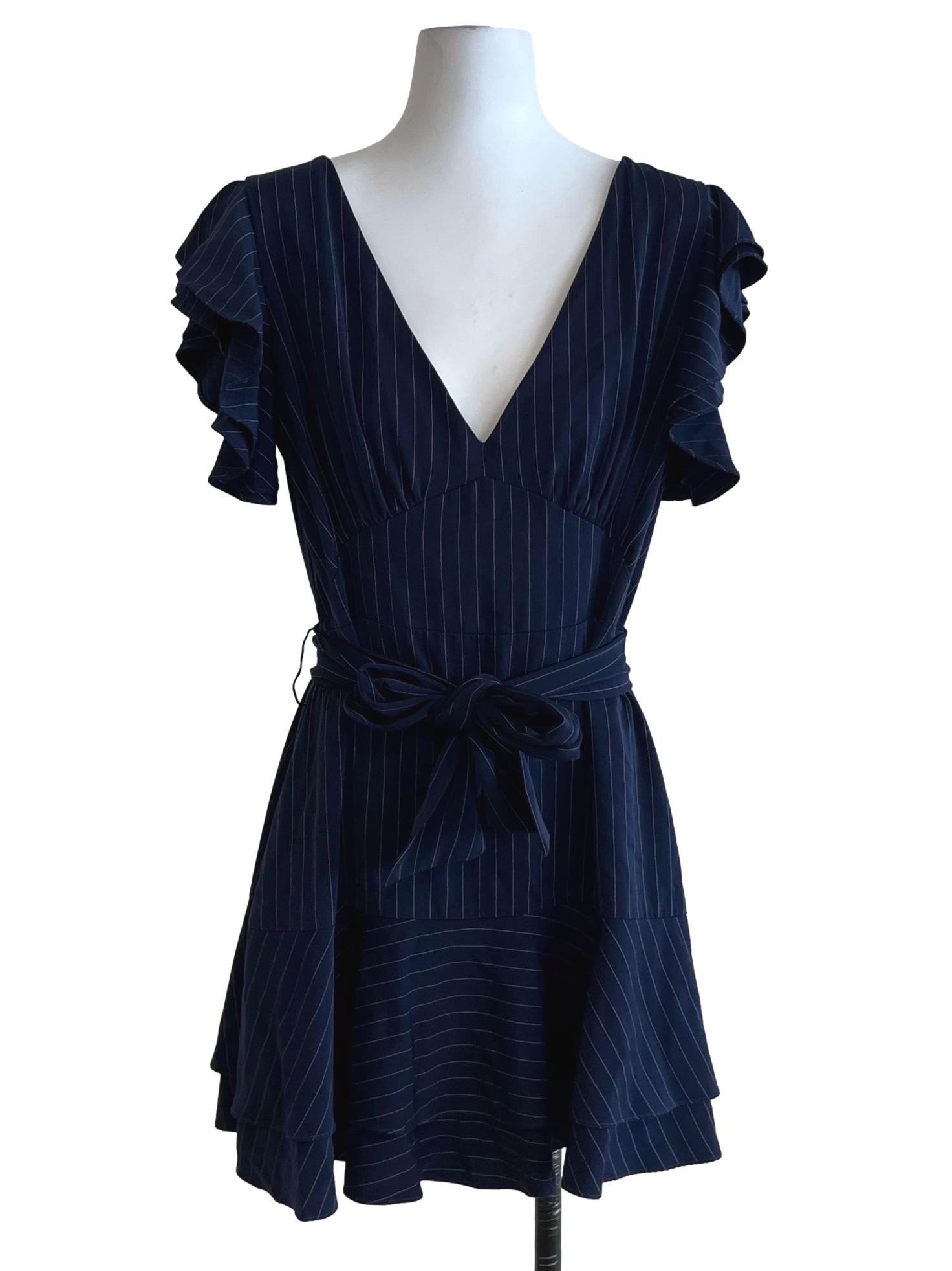 Navy Blue V-Neckline Empire Dress