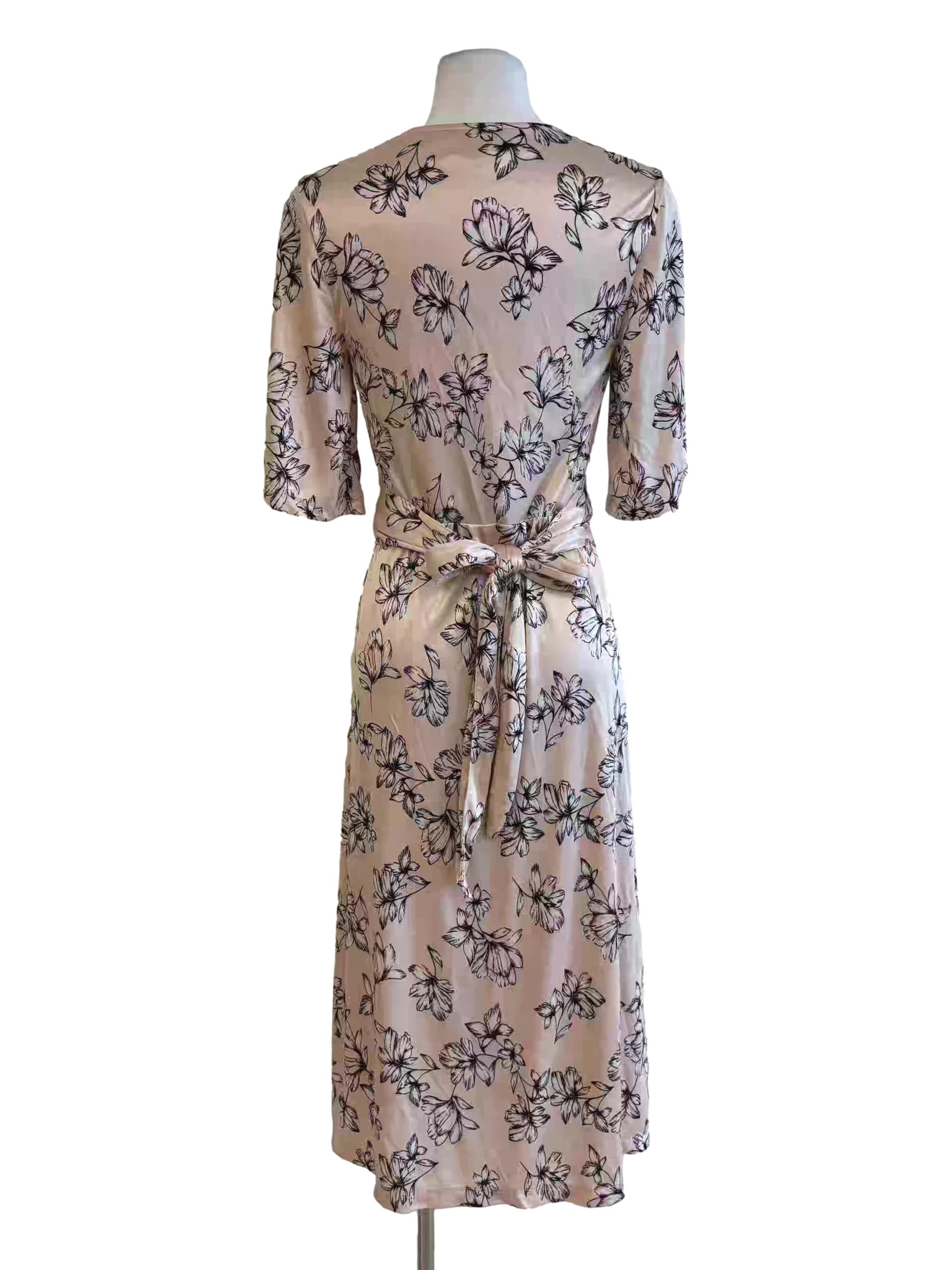 Champagne Floral Fitted Waist Dress