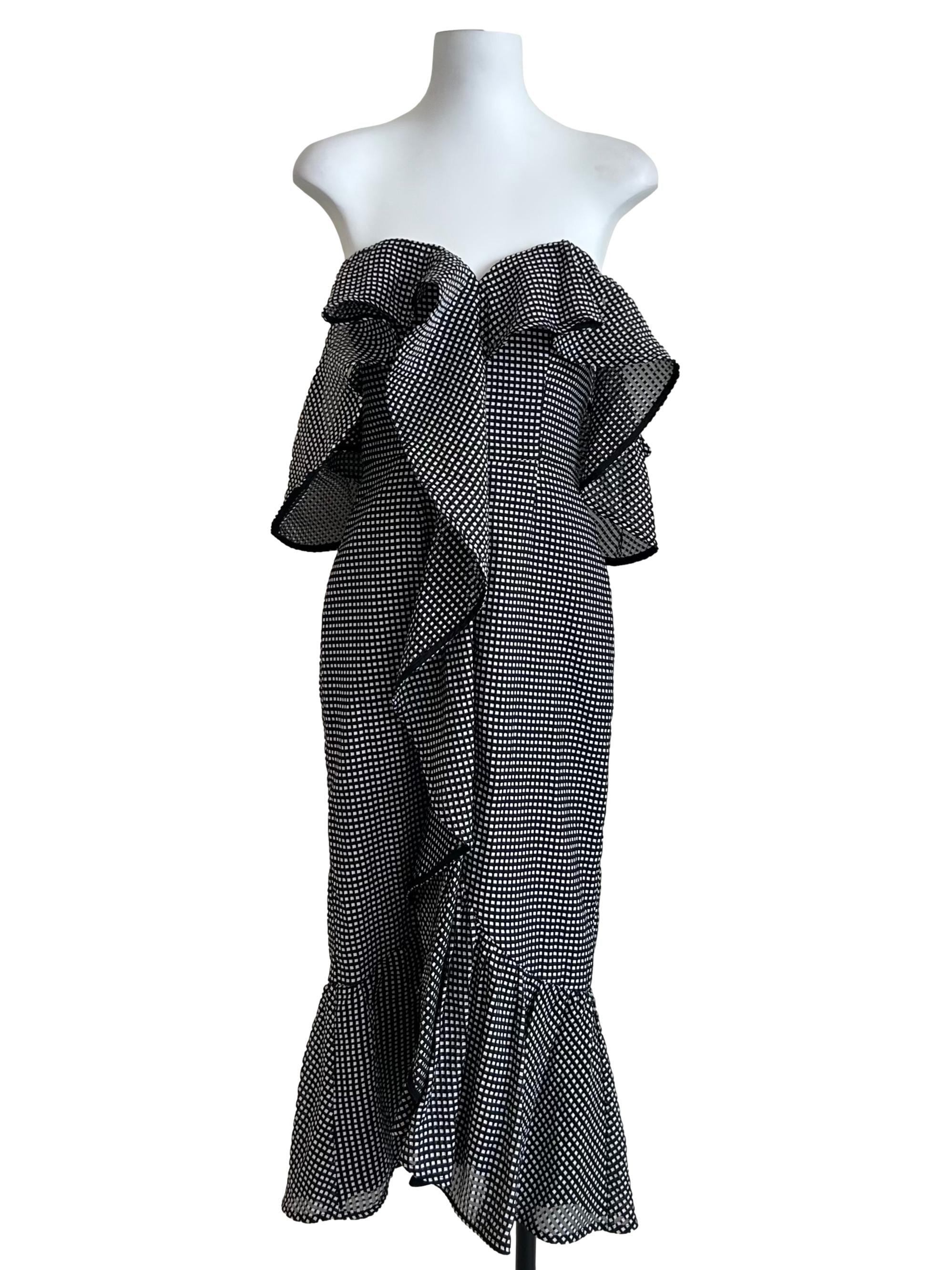 Black & White Gingham Off-Shoulder Dress