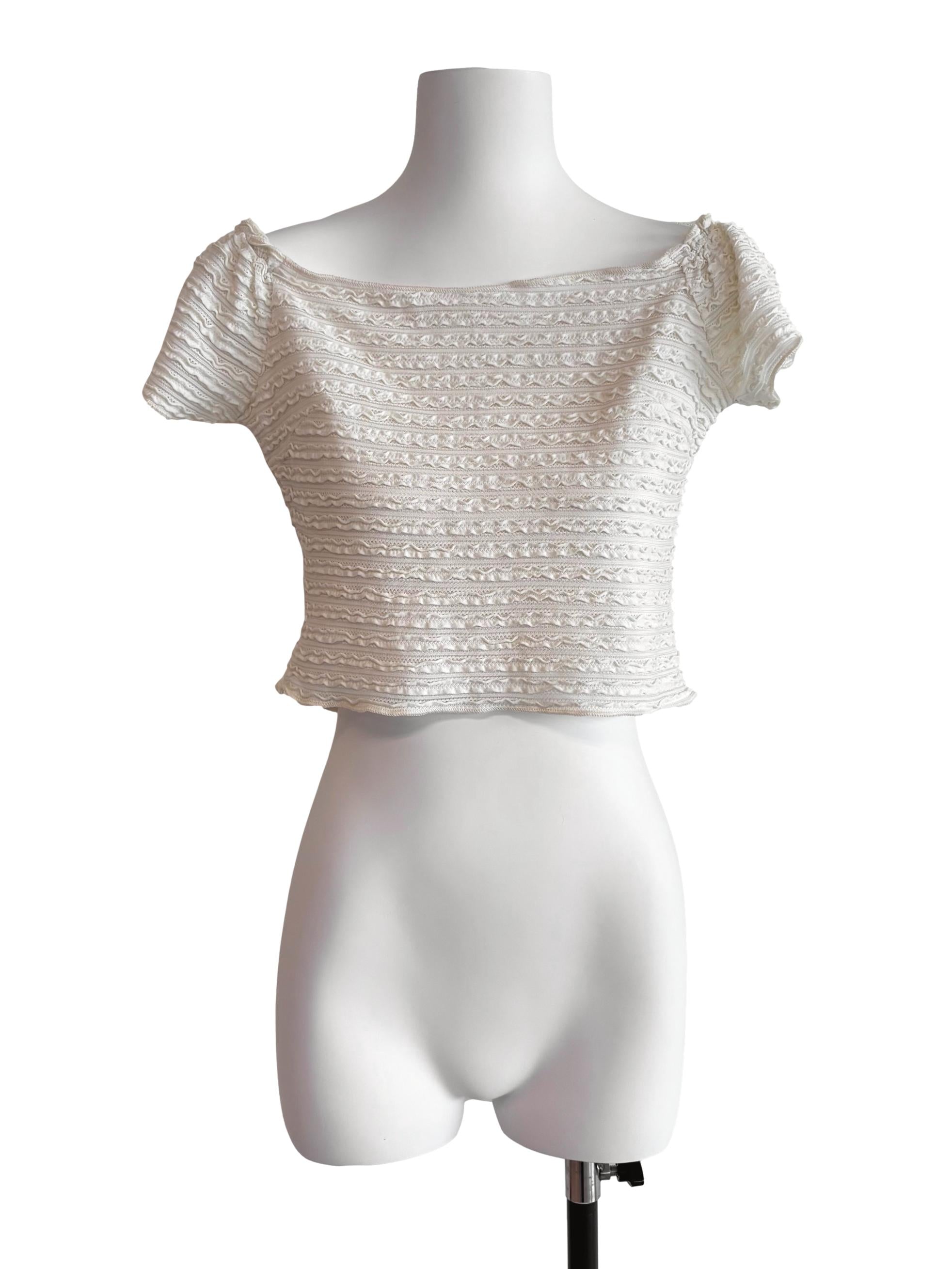 Cream Textured Wide Neck Top