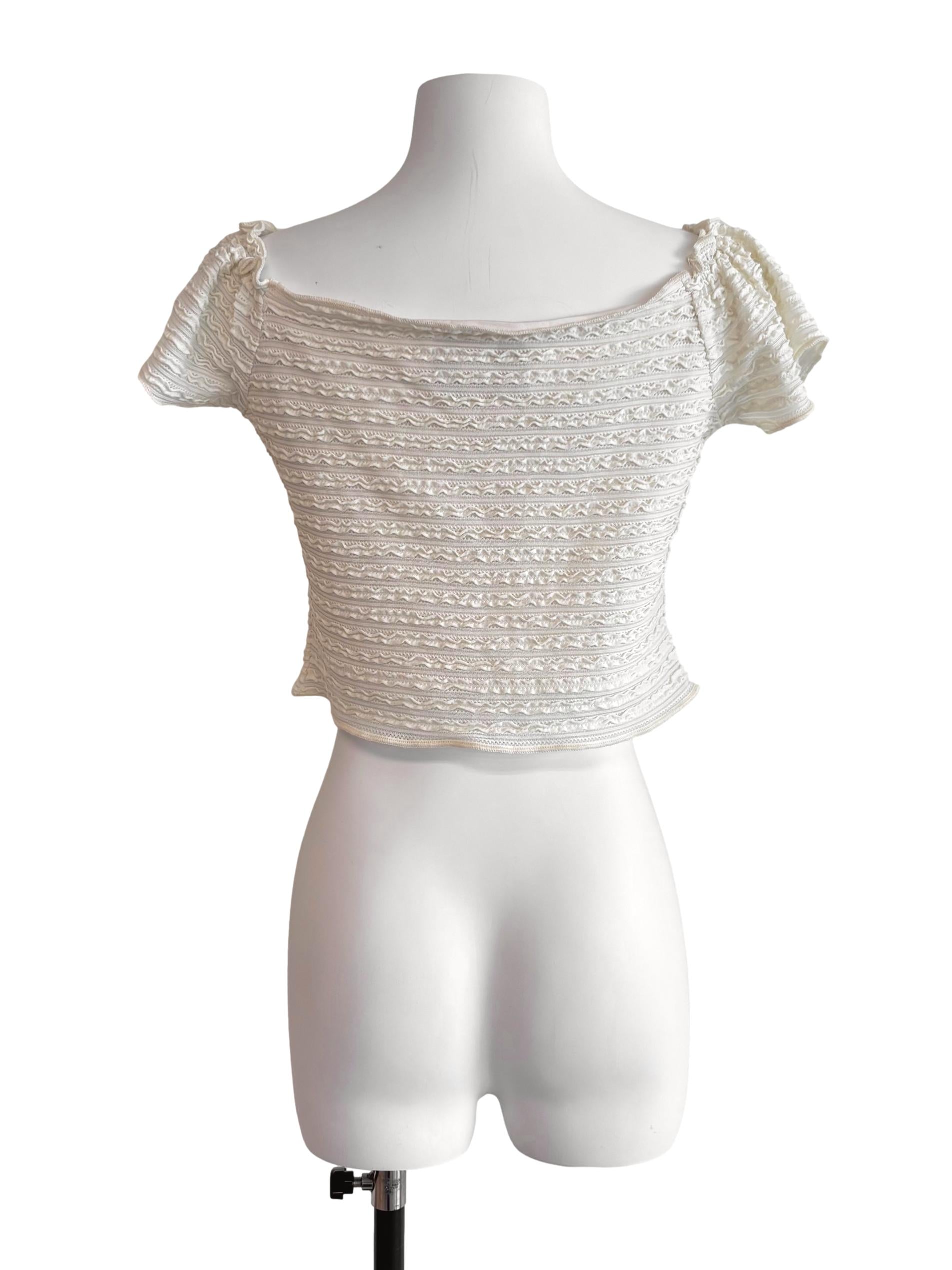Cream Textured Wide Neck Top
