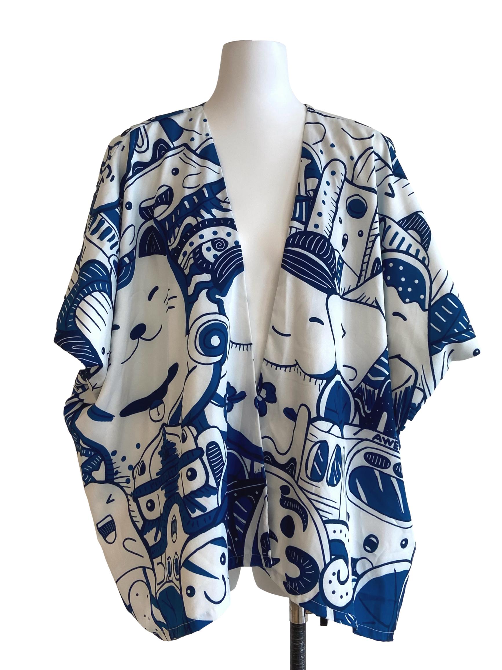 White Blue Printed Cardigan