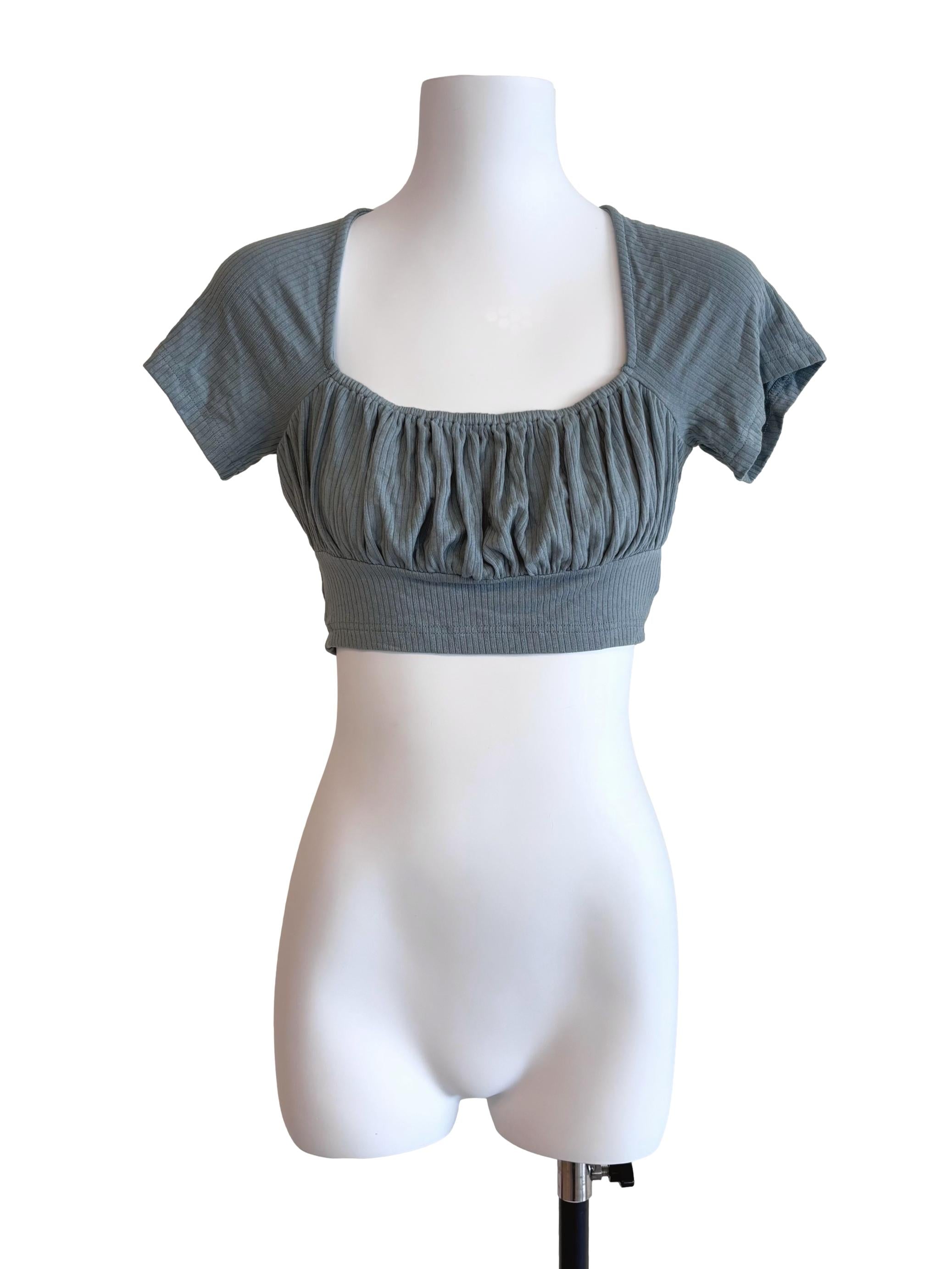 Light Teal Blue Square Neck Crop Top