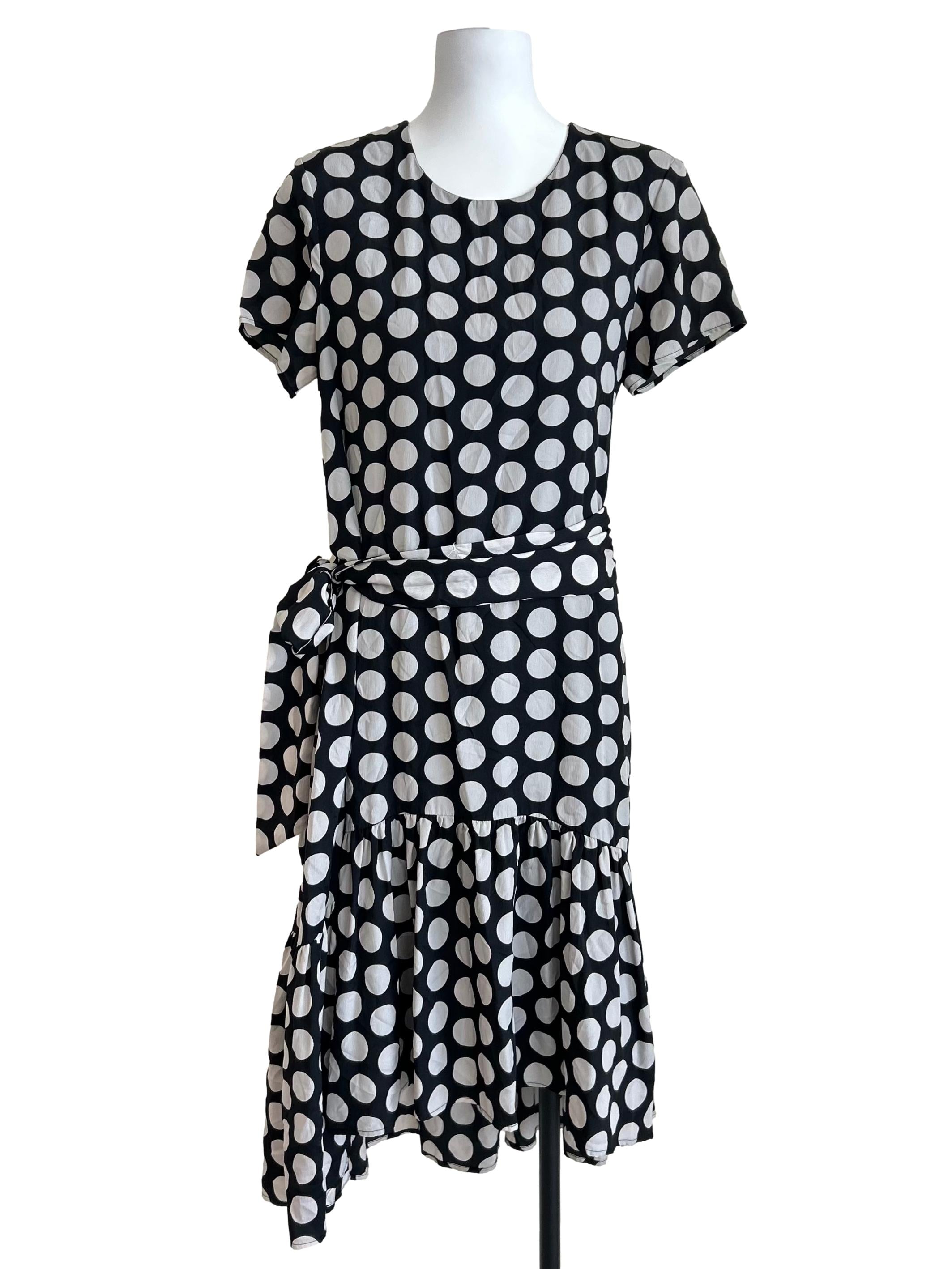 Black & White Polka Dot Tie-Waist Dress