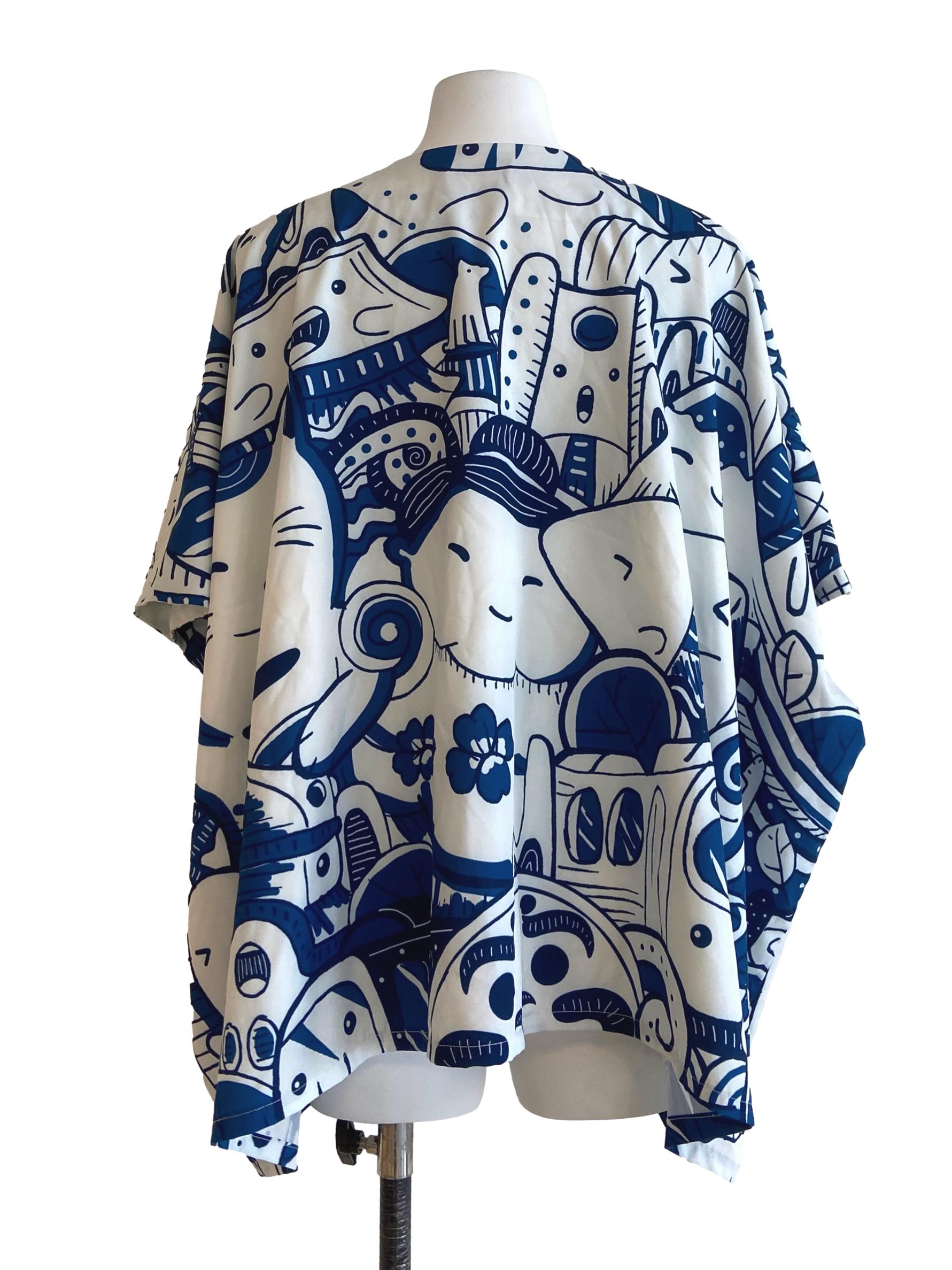 White Blue Printed Cardigan