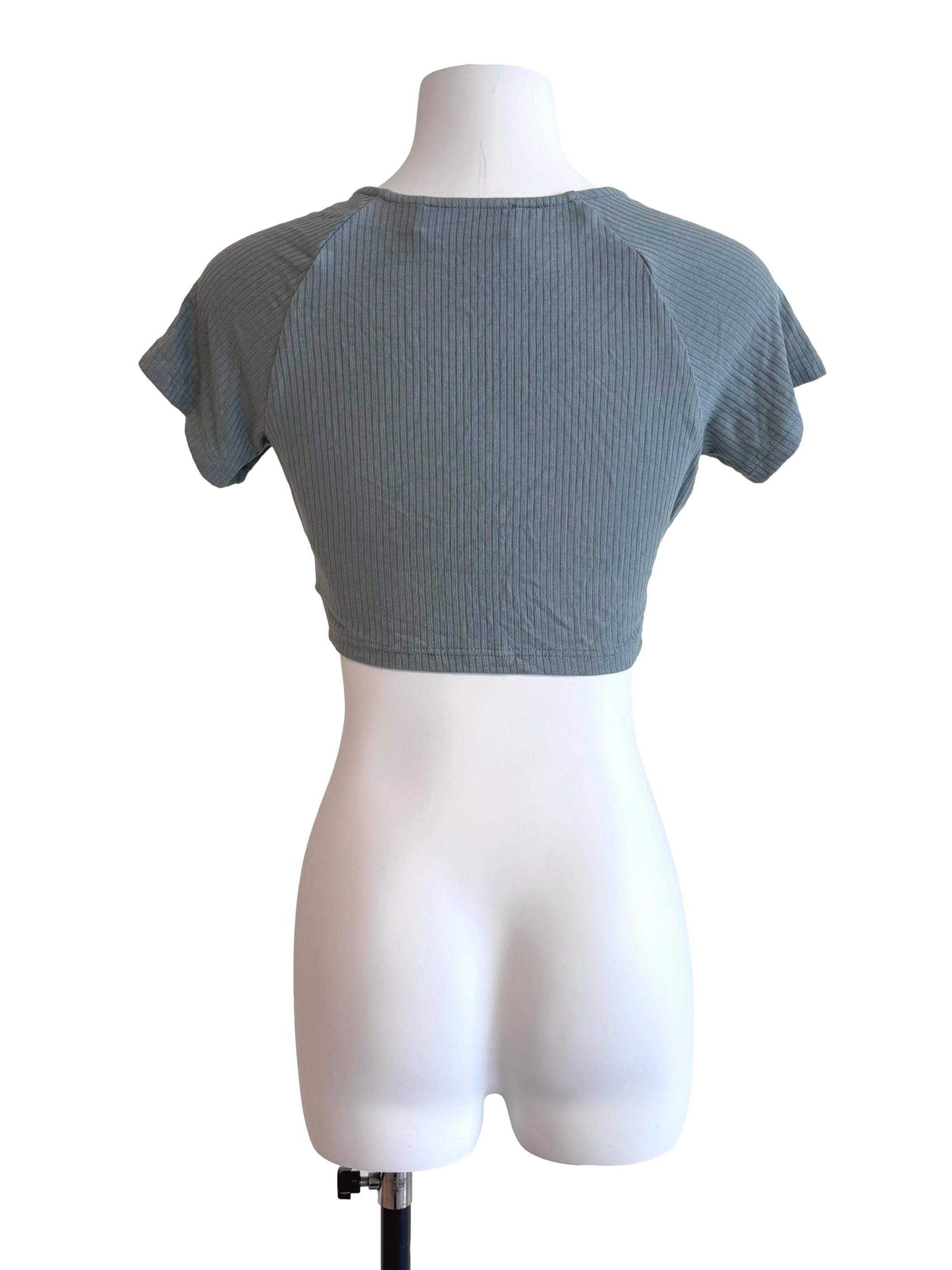 Light Teal Blue Square Neck Crop Top