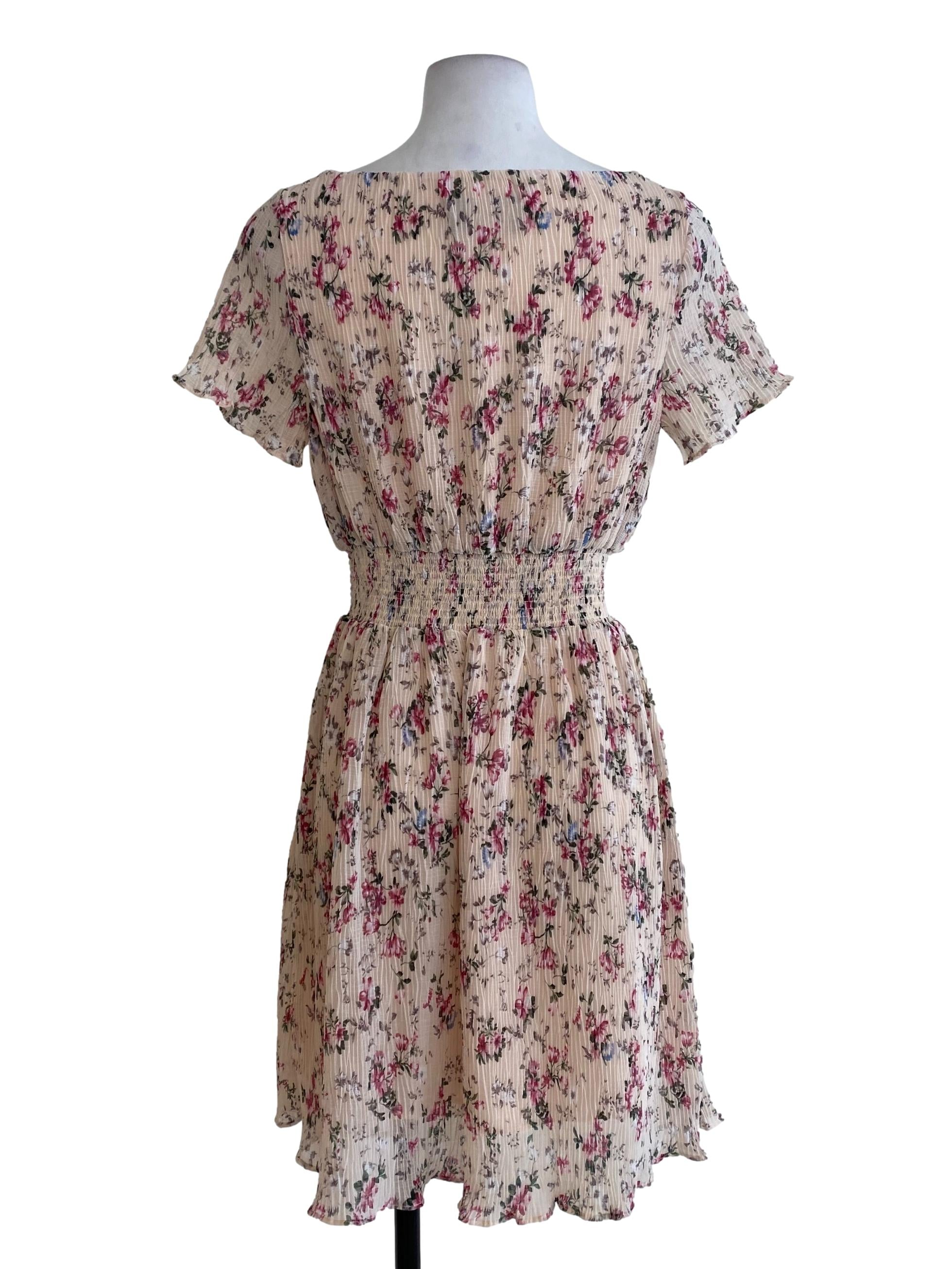 Pink Pleated Floral Dress