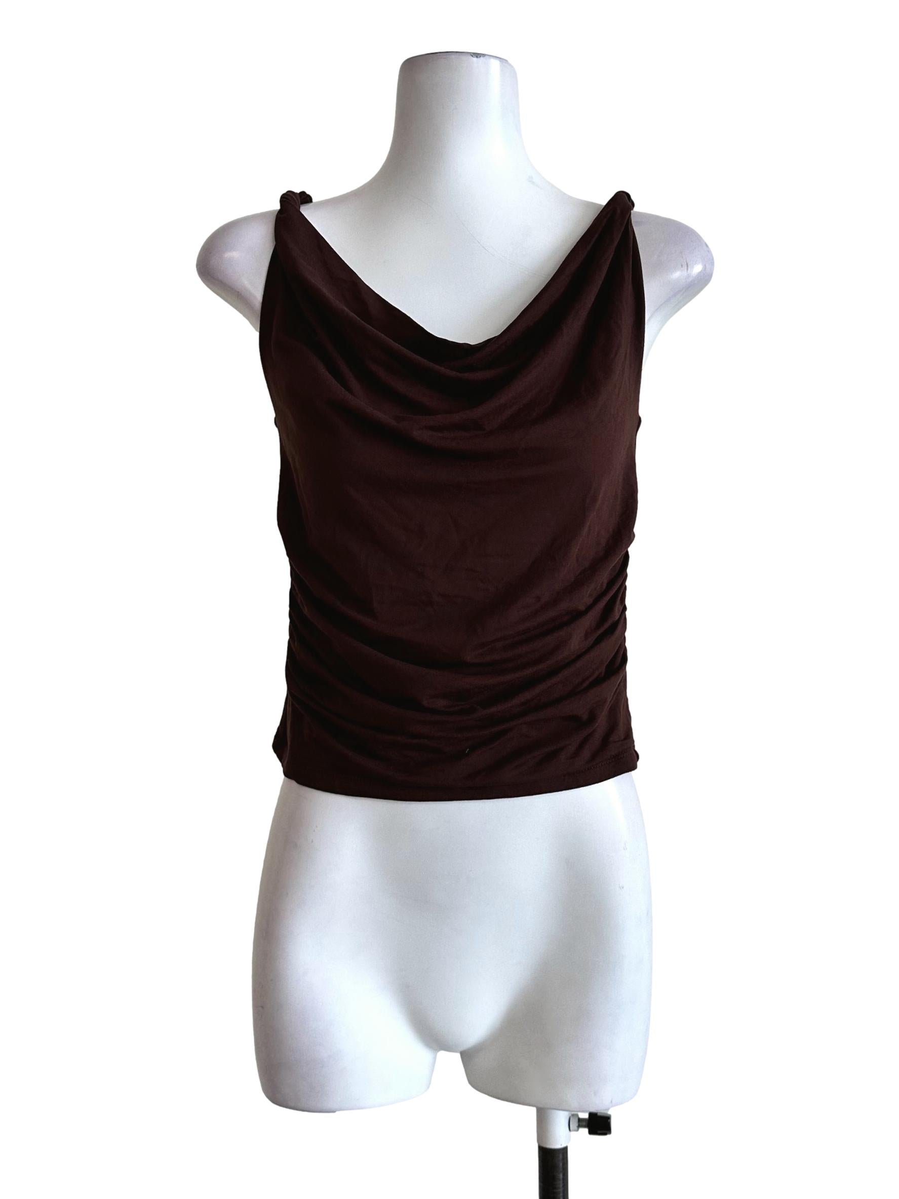 Walnut Brown Cowl Neck Sleeveless Top