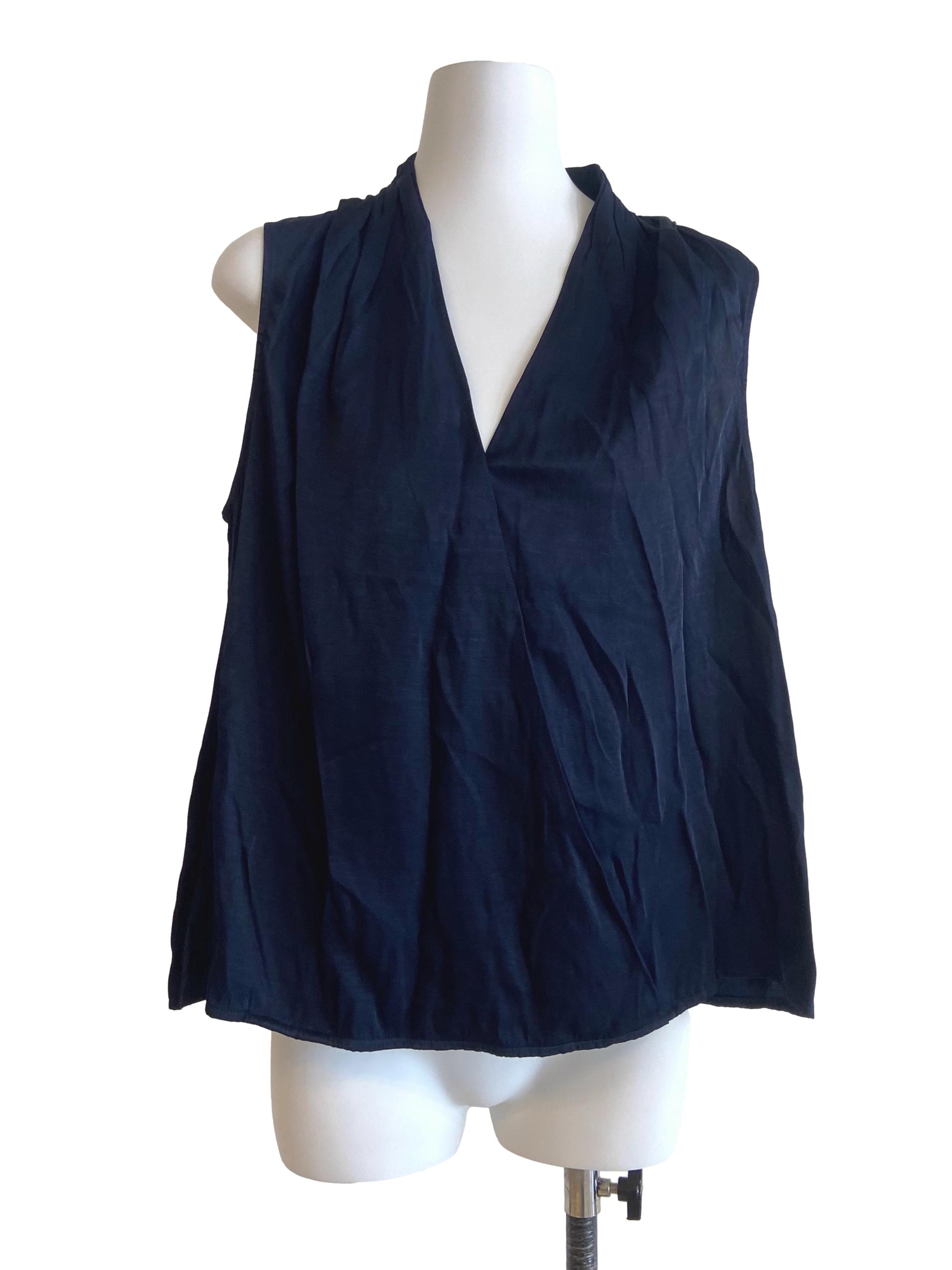 Navy Blue V-Neck Twill Top LB