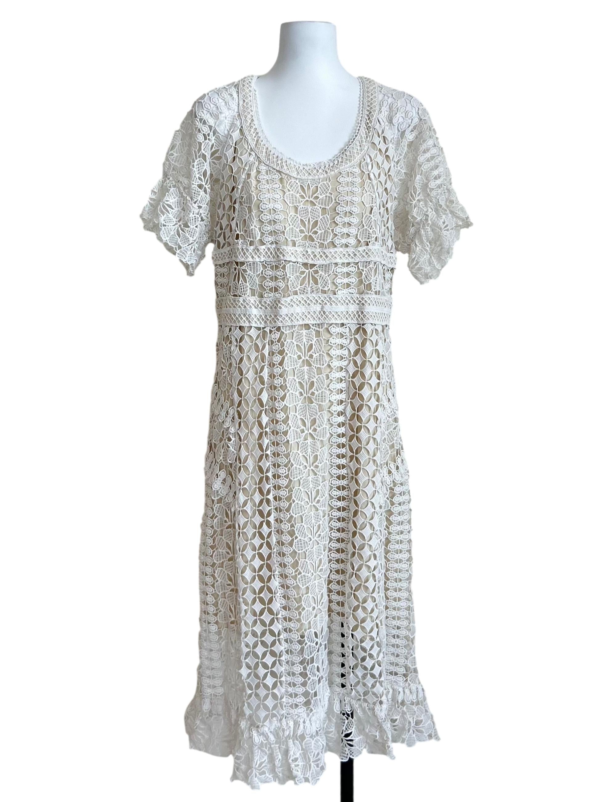 White Intricate Geometric Lace Dress