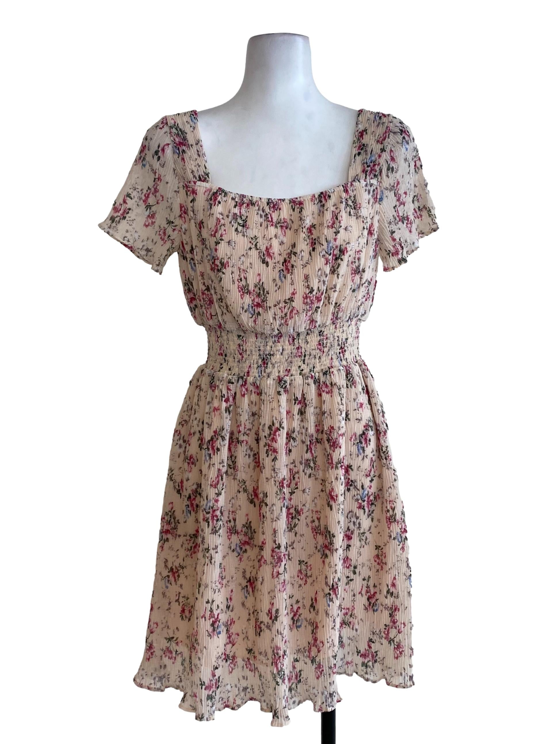 Pink Pleated Floral Dress