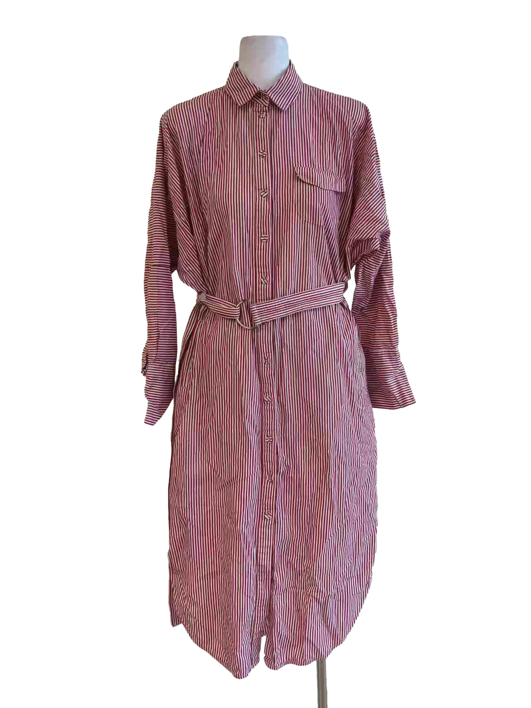 Cherry Red Striped Shirt Dress