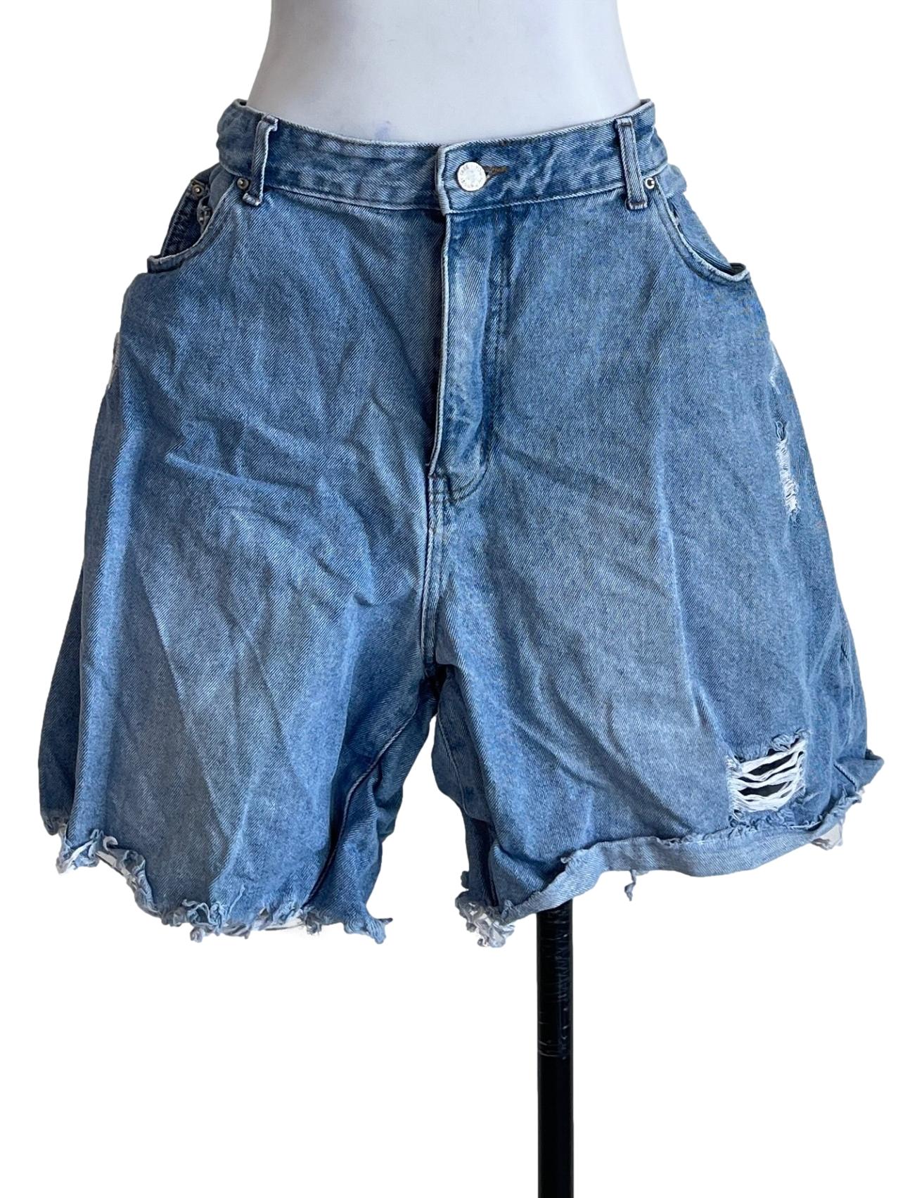 Stone Wash Blue Boyfriend Denim Shorts