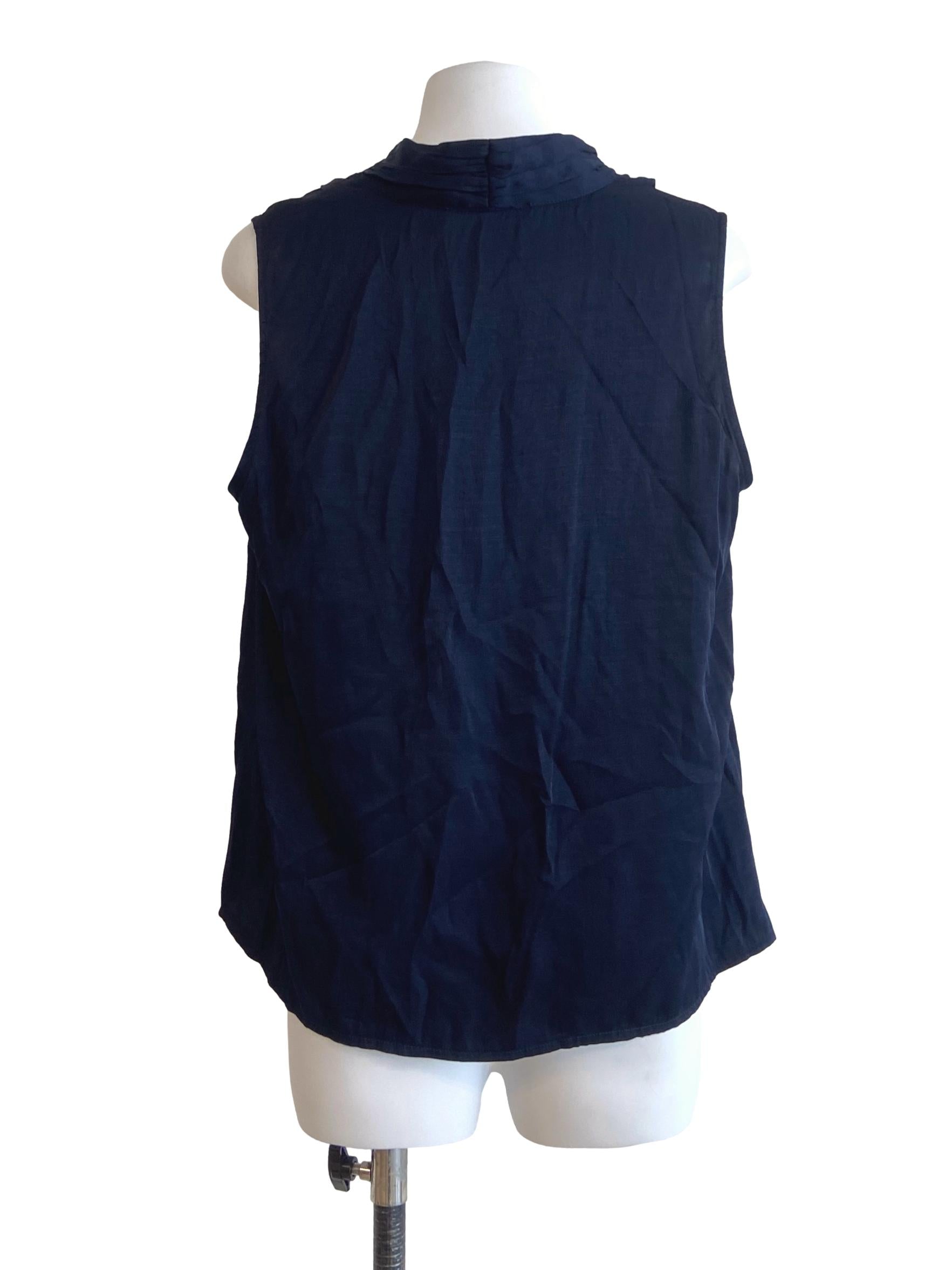 Navy Blue V-Neck Twill Top LB