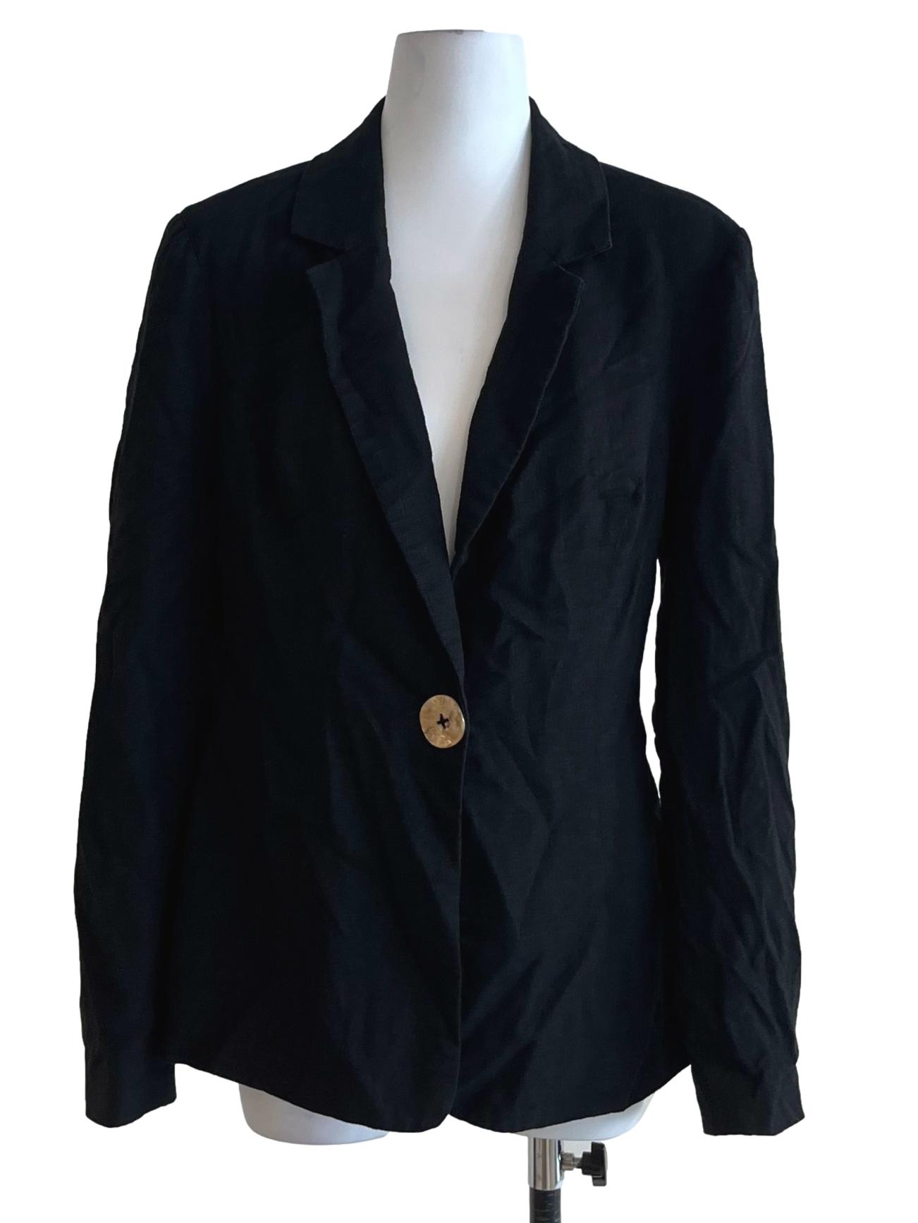 Black Linen Open Back Blazer