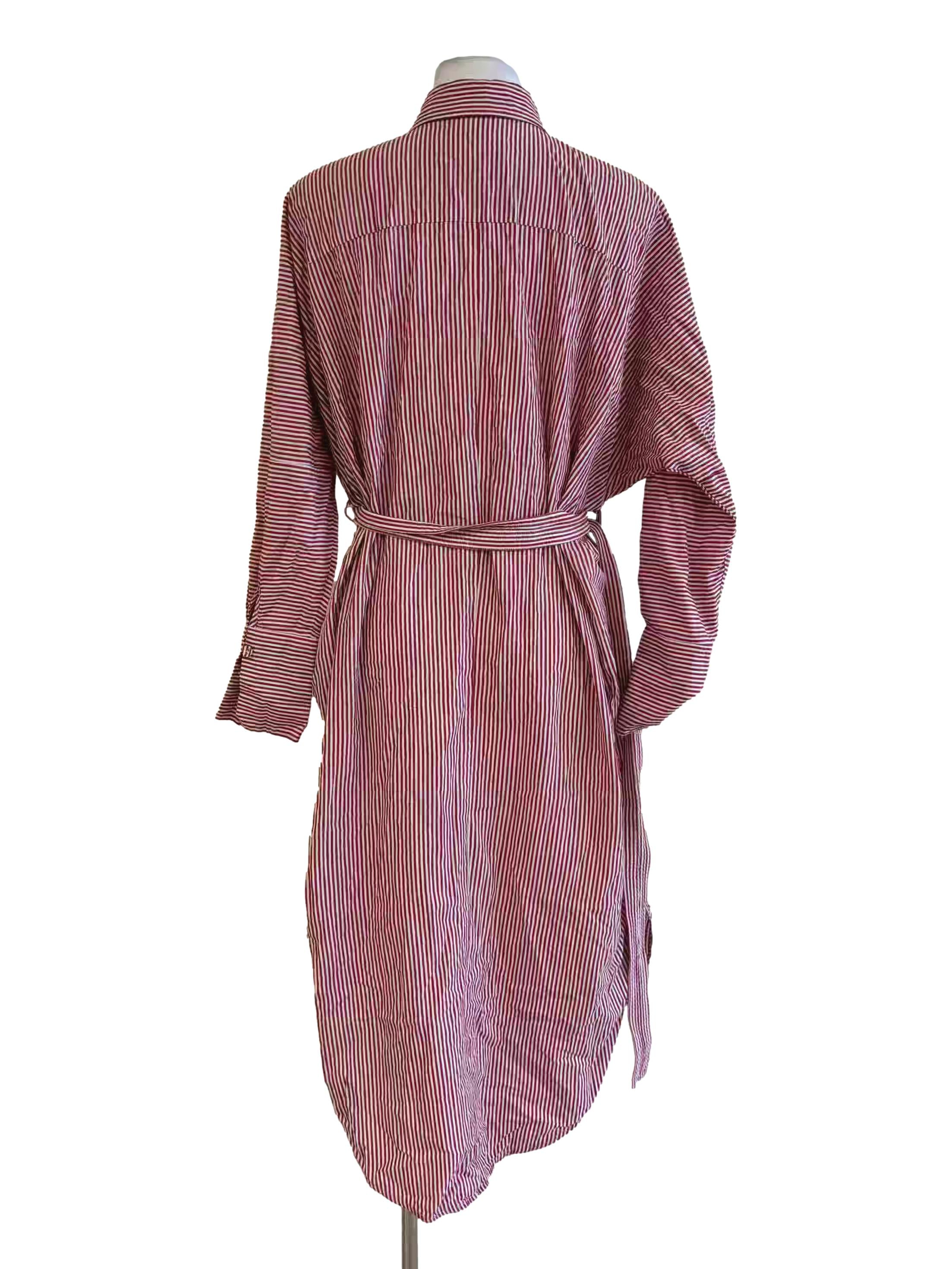 Cherry Red Striped Shirt Dress