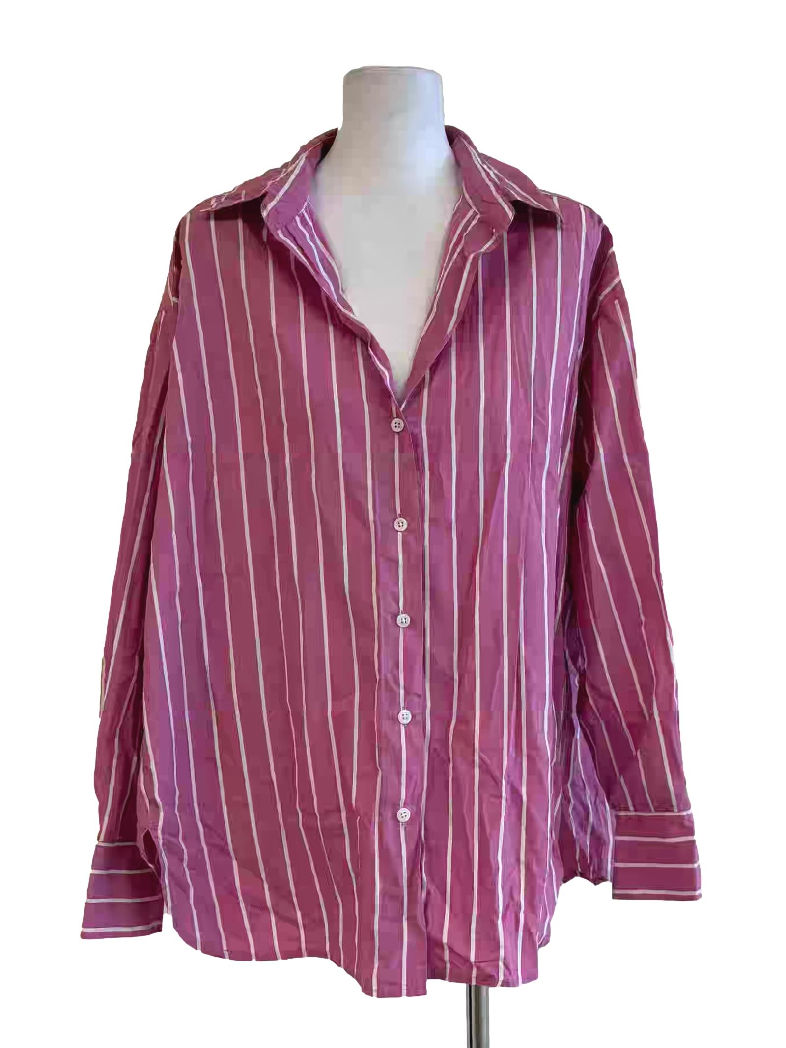 Blush Pink Long Sleeve Oversized Striped Shirt