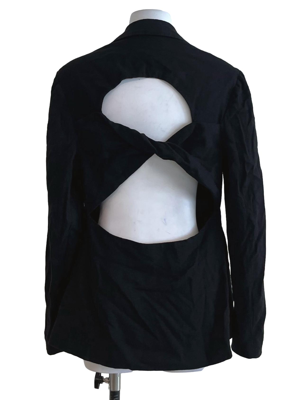 Black Linen Open Back Blazer