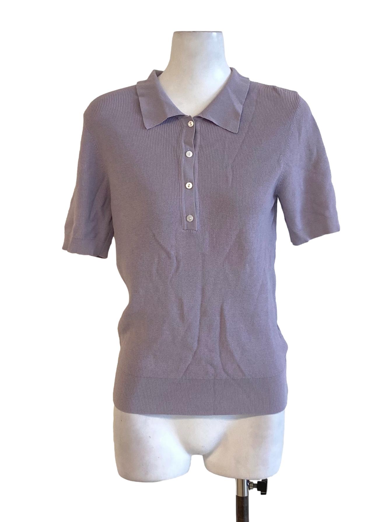 Pastel Purple Knitted Buttoned Down Short Sleeve Fit T-Shirt LB