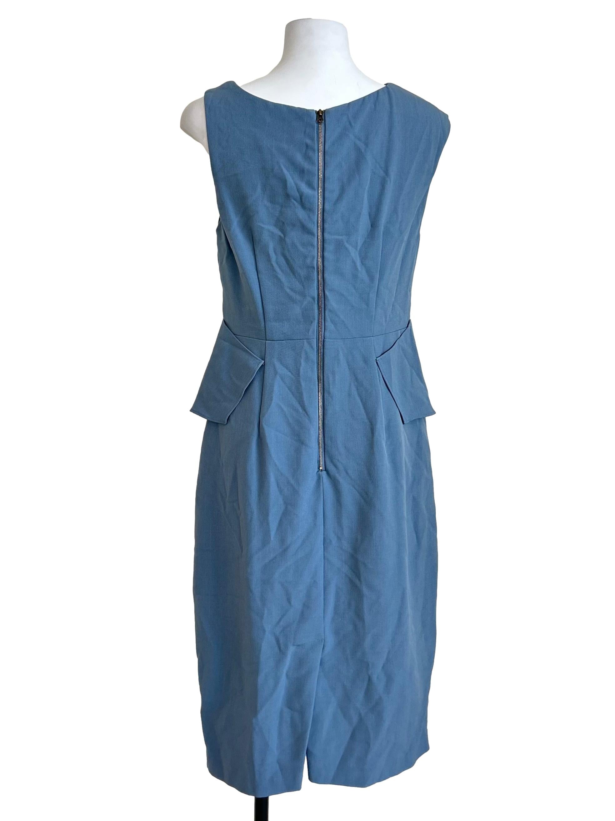 Slate Blue Asymmetric Peplum Midi Dress
