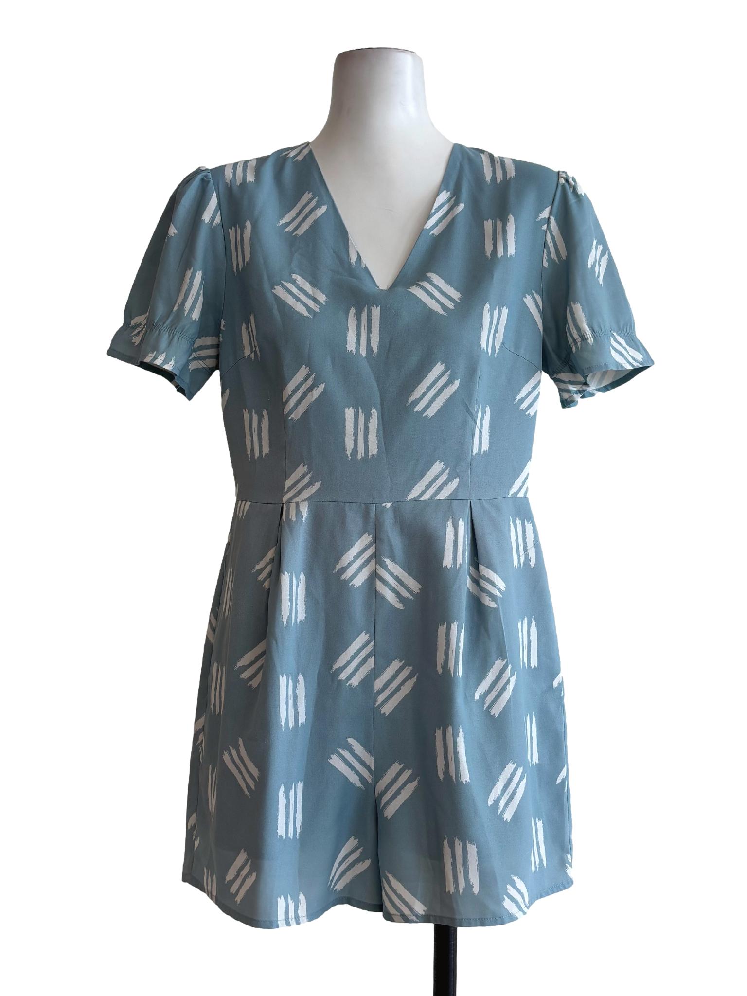Sky Blue Patterned Short Sleeve Rompers LB