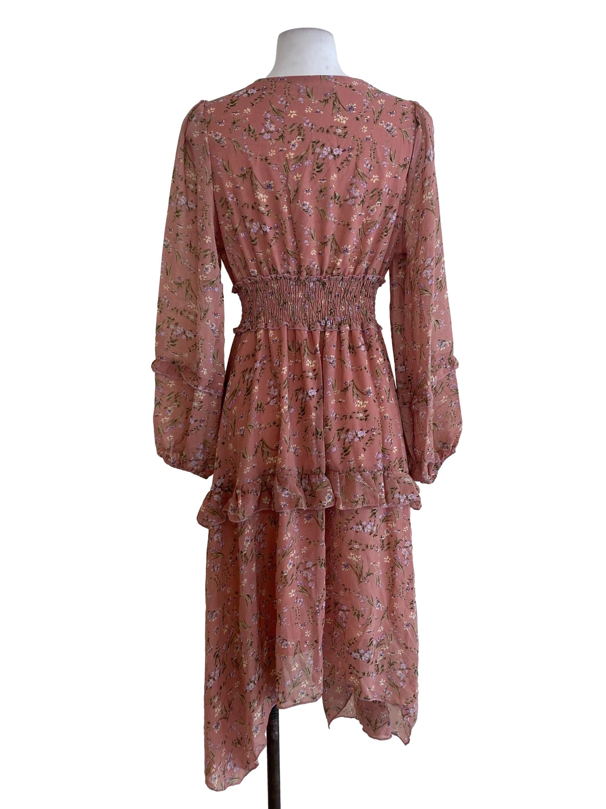 Pink Floral Ruffle Dress