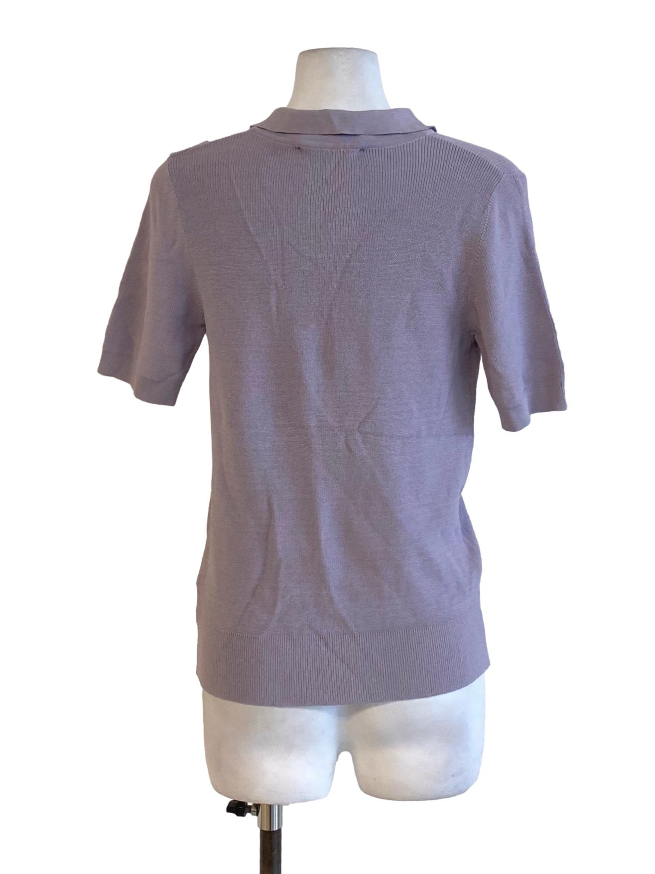 Pastel Purple Knitted Buttoned Down Short Sleeve Fit T-Shirt LB