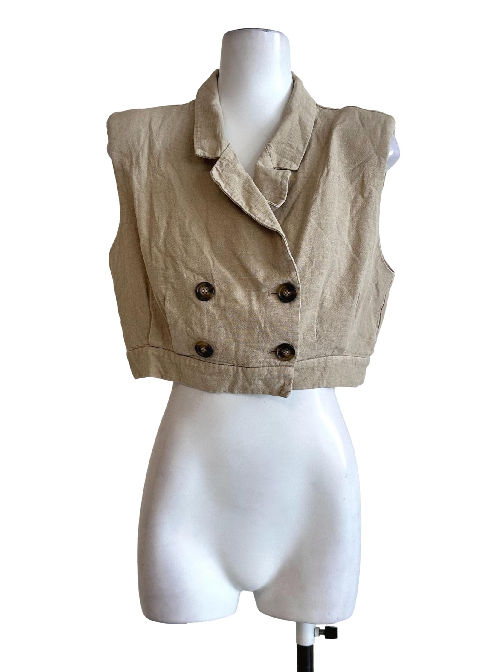 Beige Collar Button Top LB