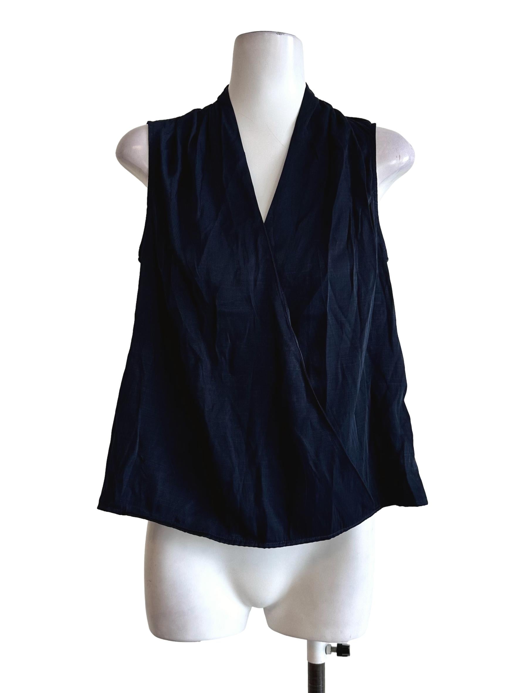 Navy Blue V Neckline Sleeveless Top LB
