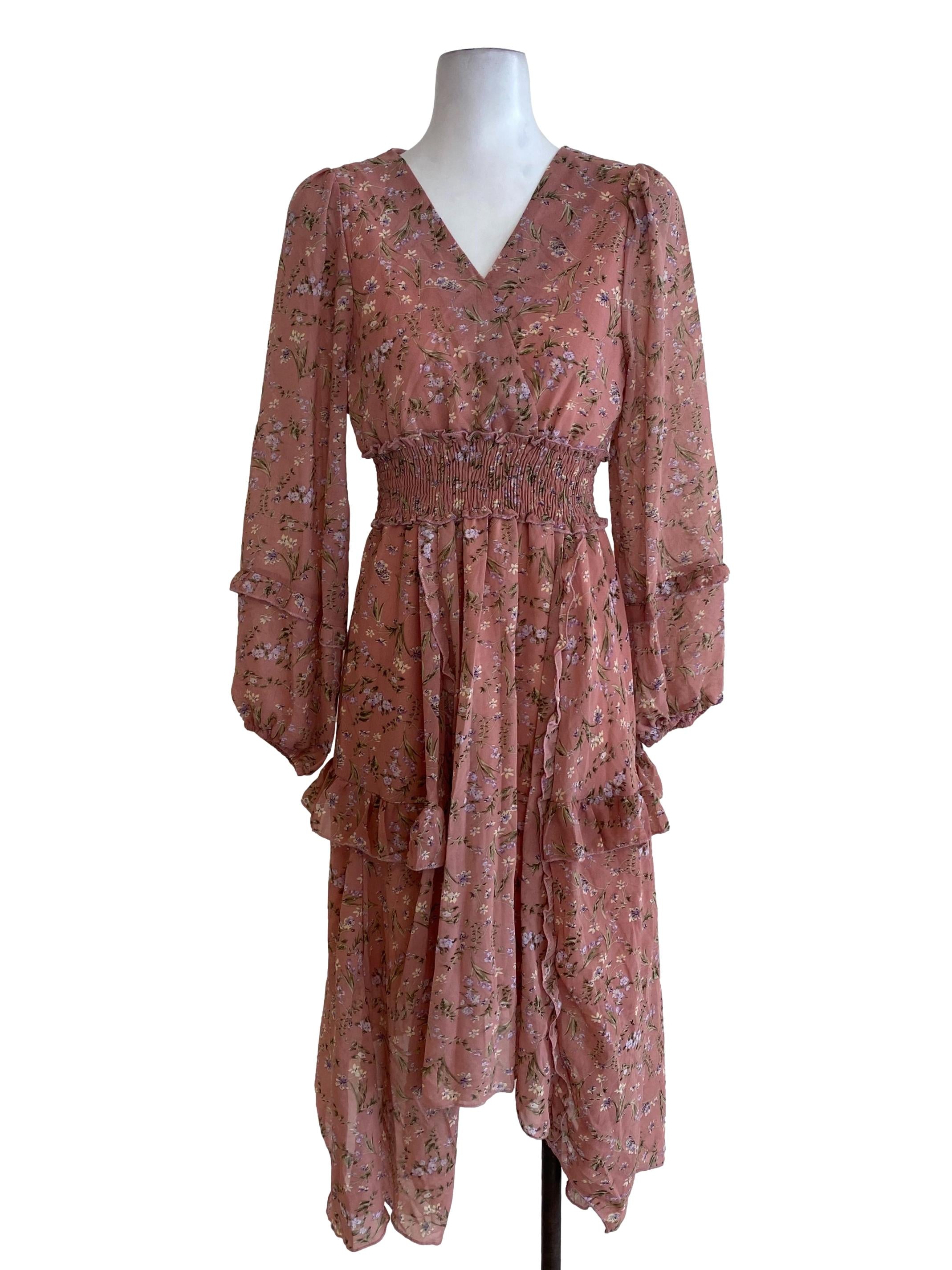 Pink Floral Ruffle Dress