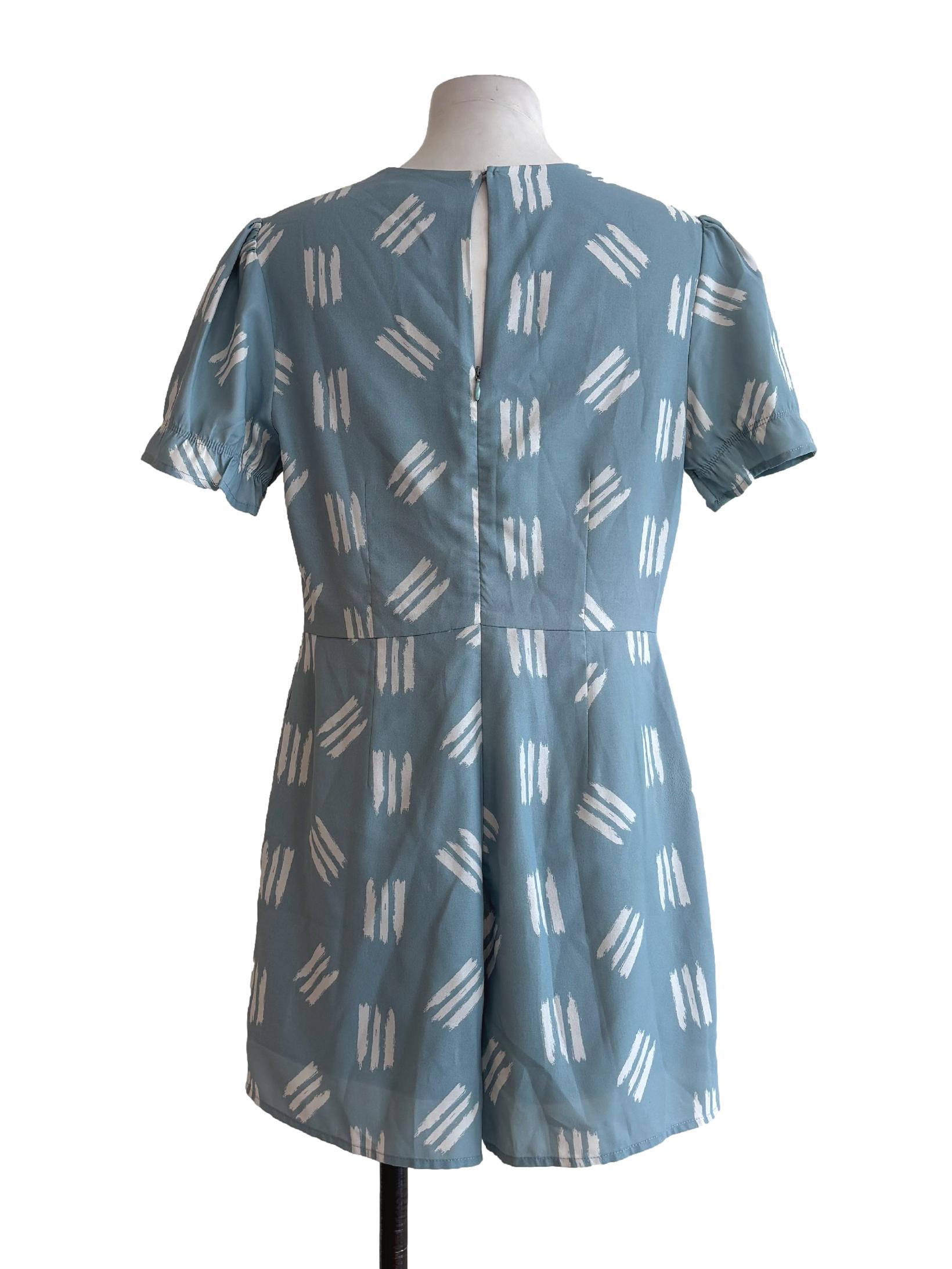Sky Blue Patterned Short Sleeve Rompers LB