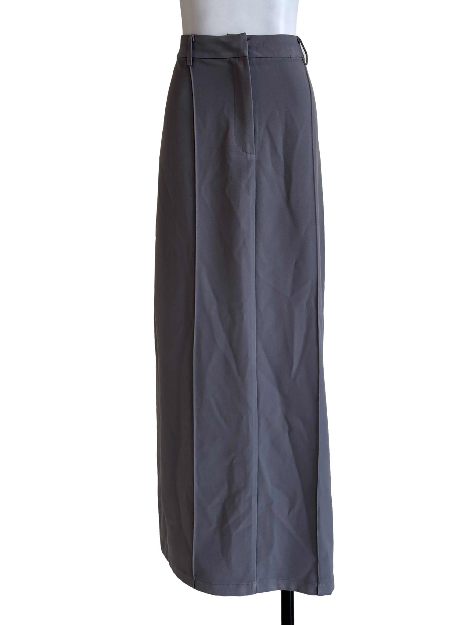 Steel Grey Back Slit Maxi Skirt