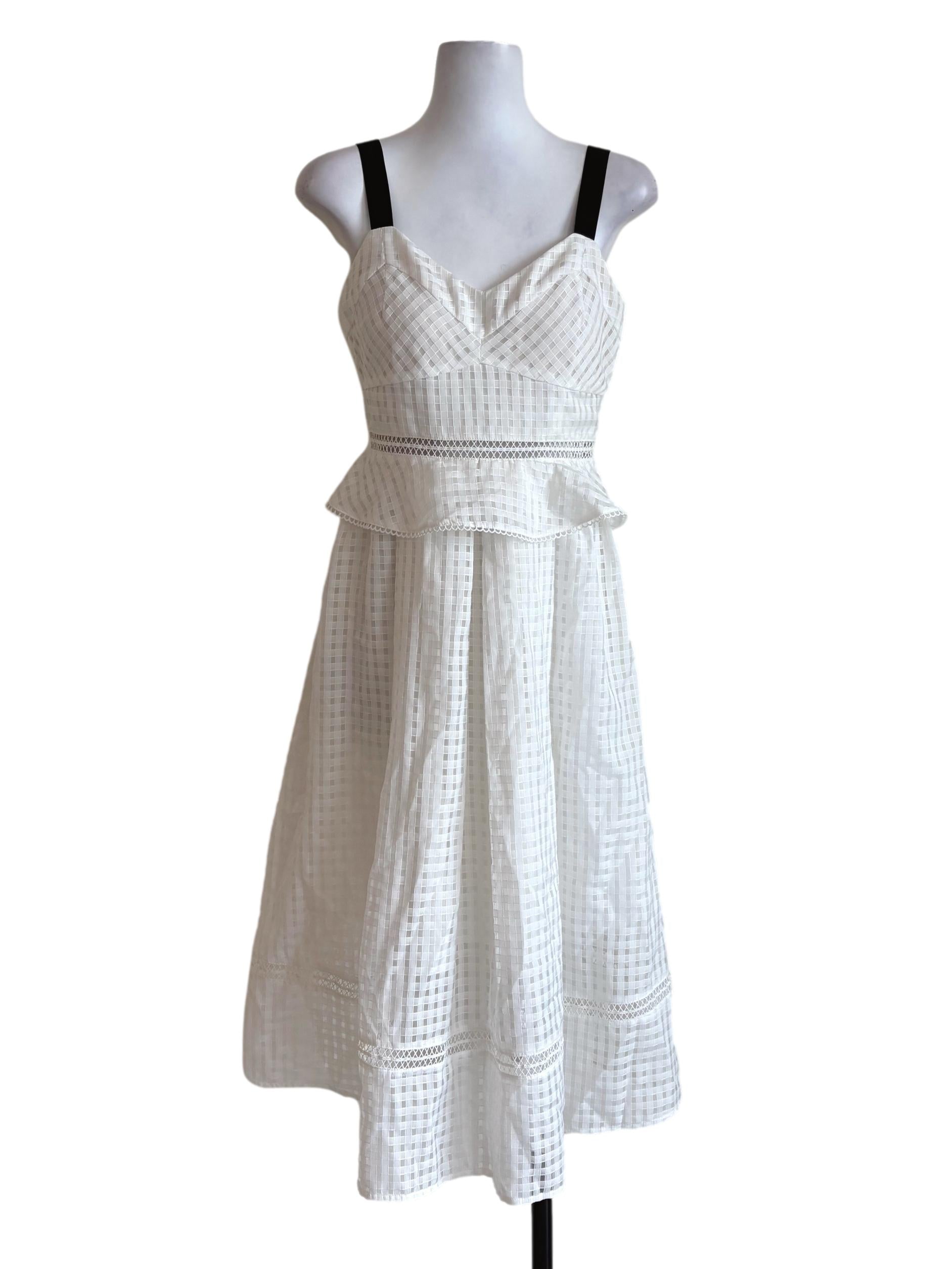 White Plaid Sheer Peplum Dress LB
