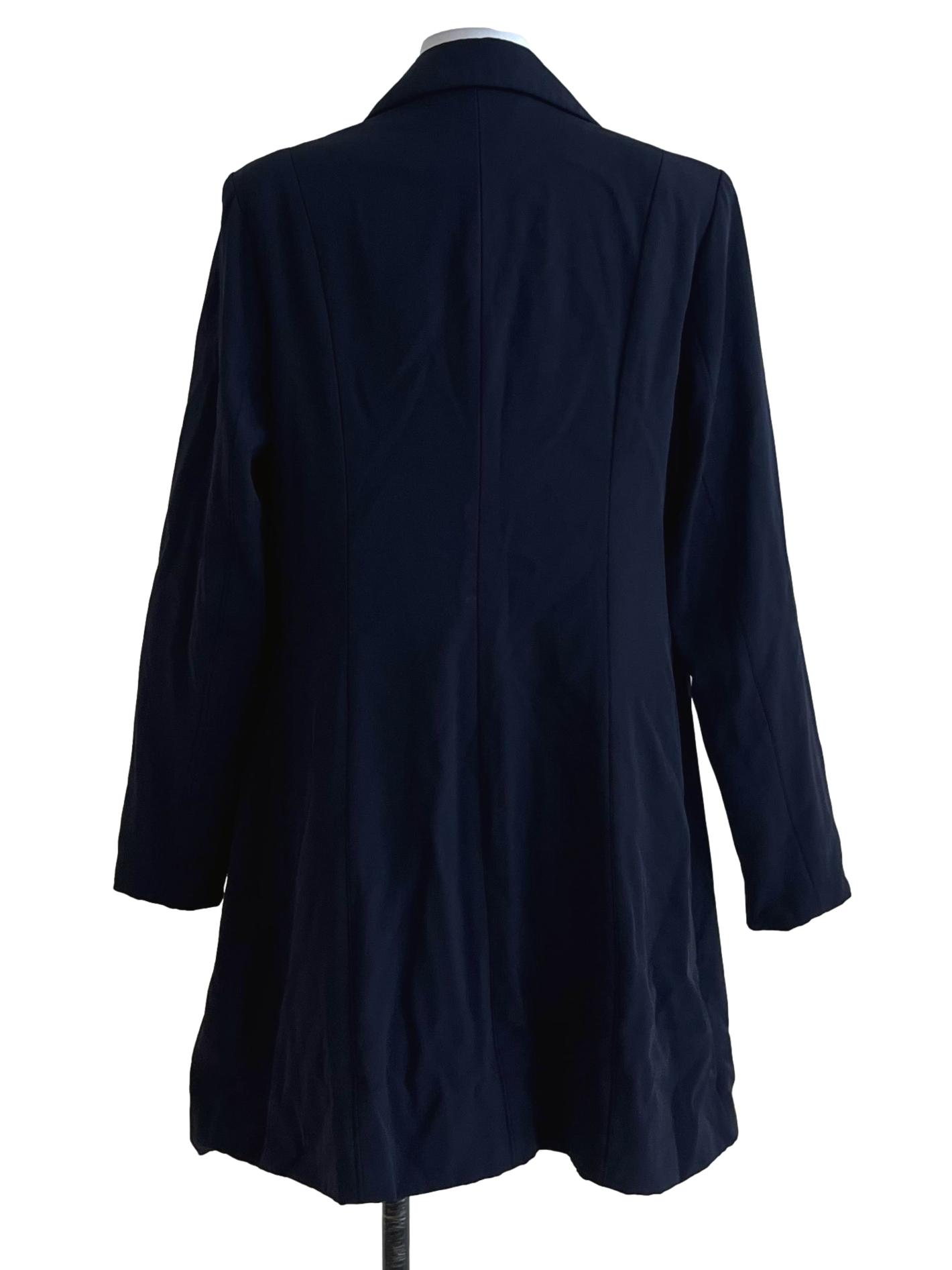 Navy Blue Wing Collar Single Breasted Long Blazer