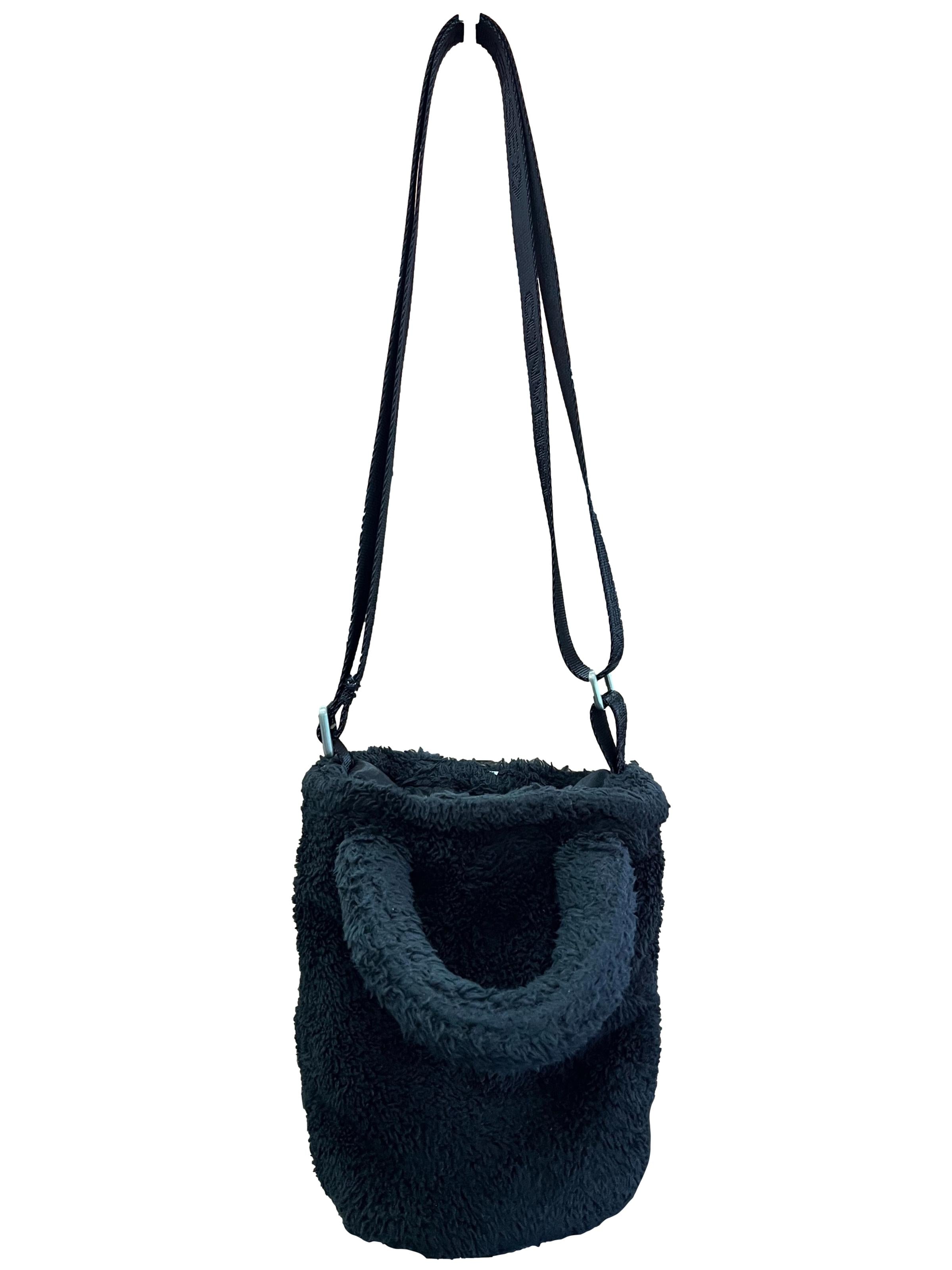 Pitch Black Furry Crossbody Bag