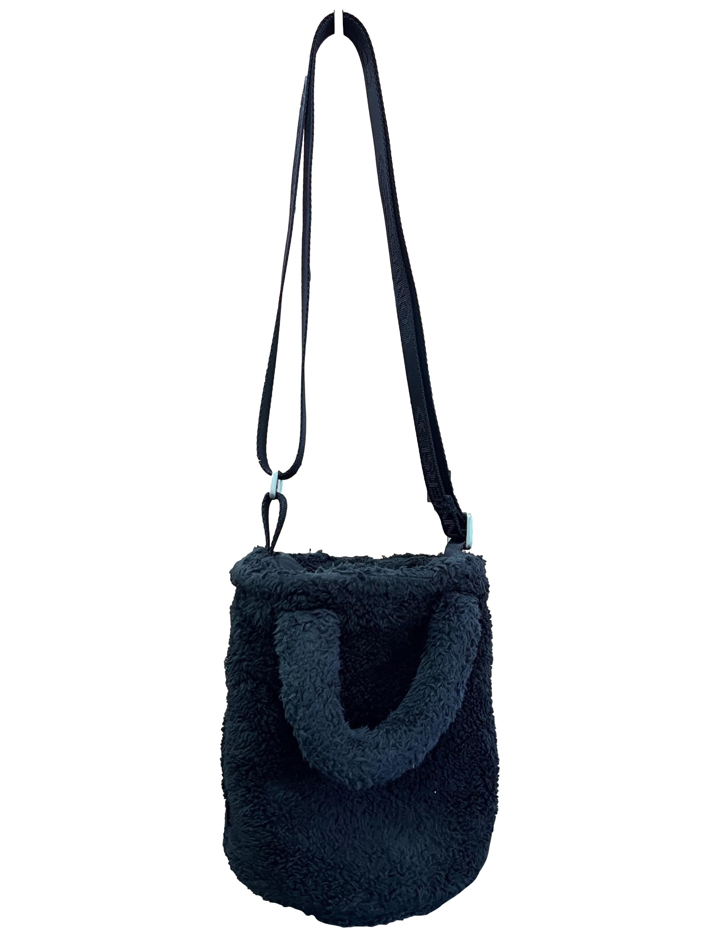 Pitch Black Furry Crossbody Bag