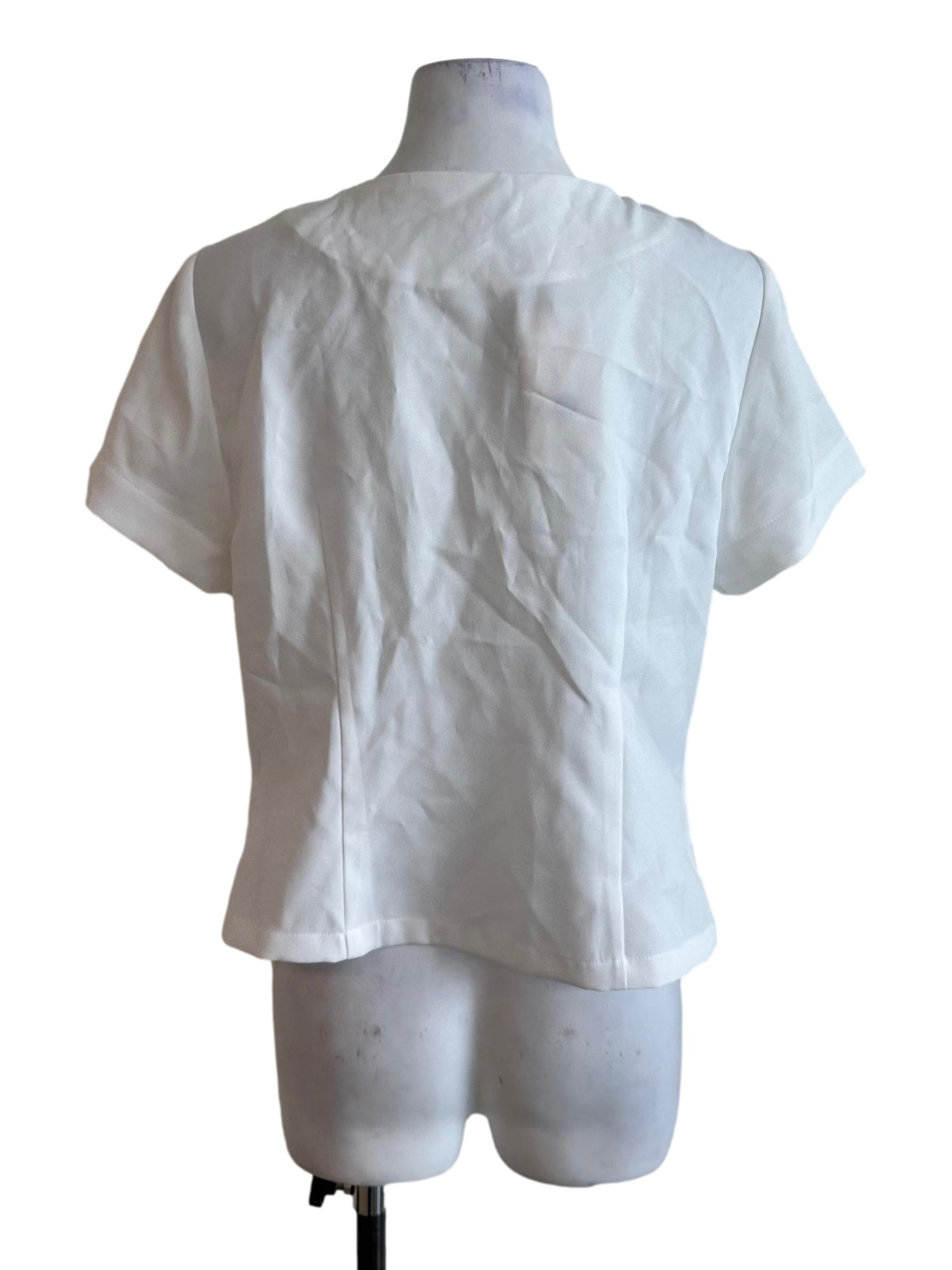 Ivory White V Neck Button Top