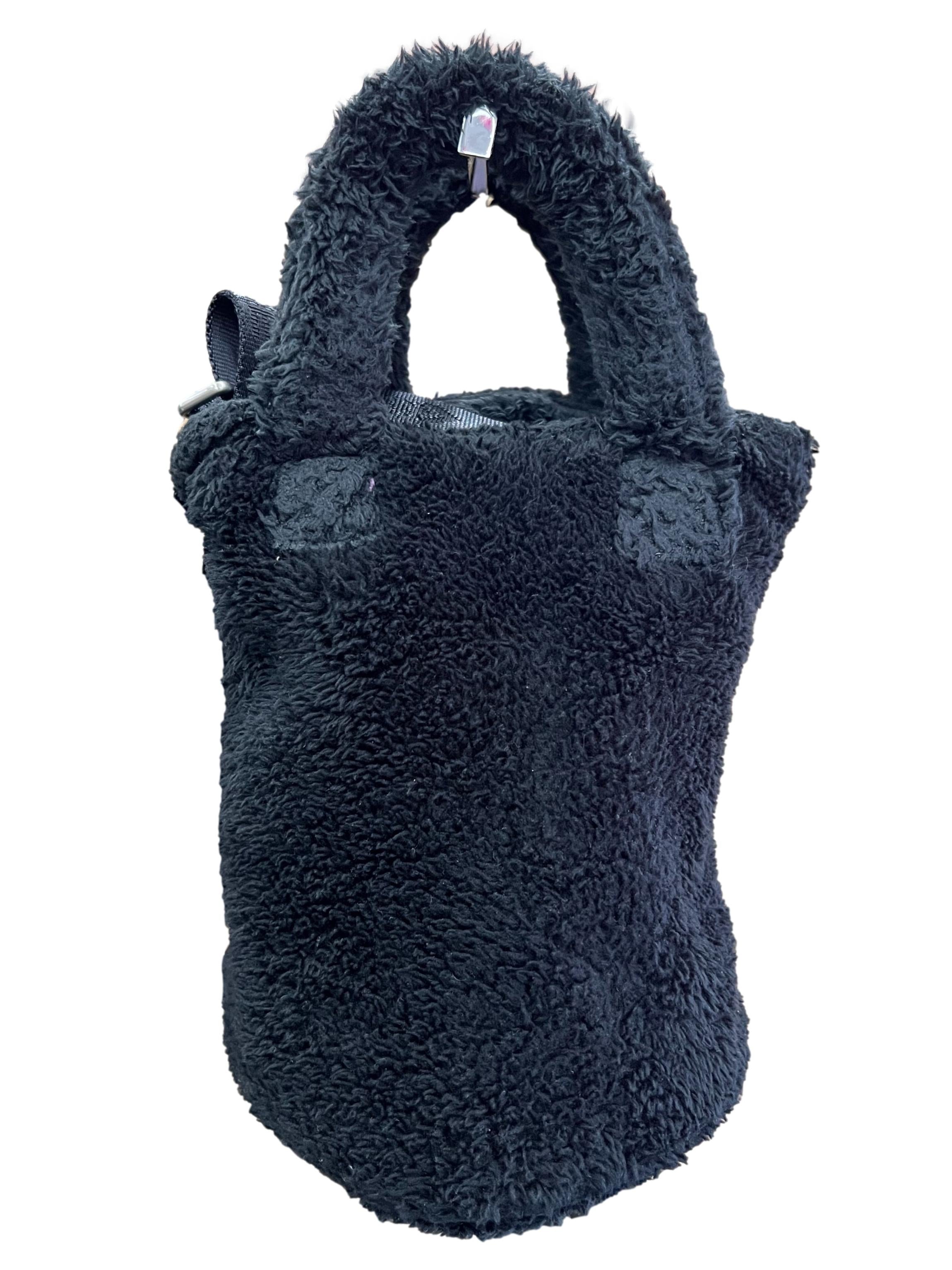 Pitch Black Furry Crossbody Bag