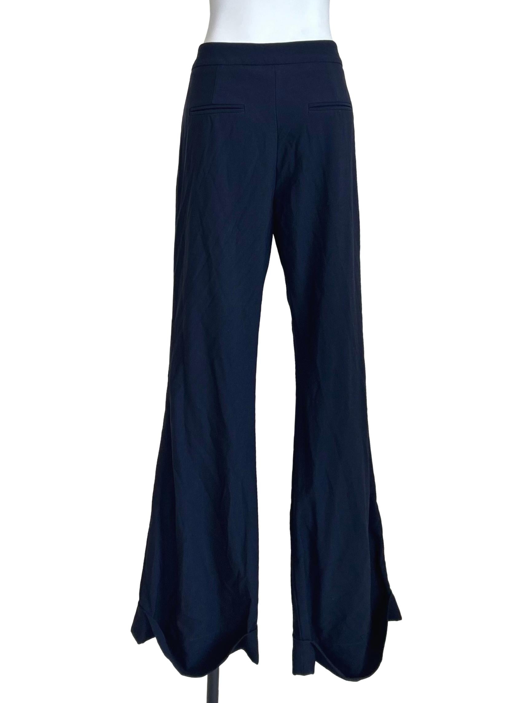 Navy Blue Cuffed Hem Flare Trousers