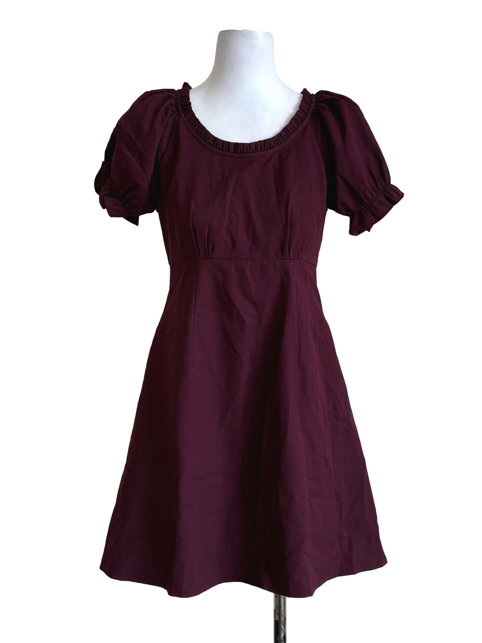 Jam Purple Puffed Sleeves A-Line Dress