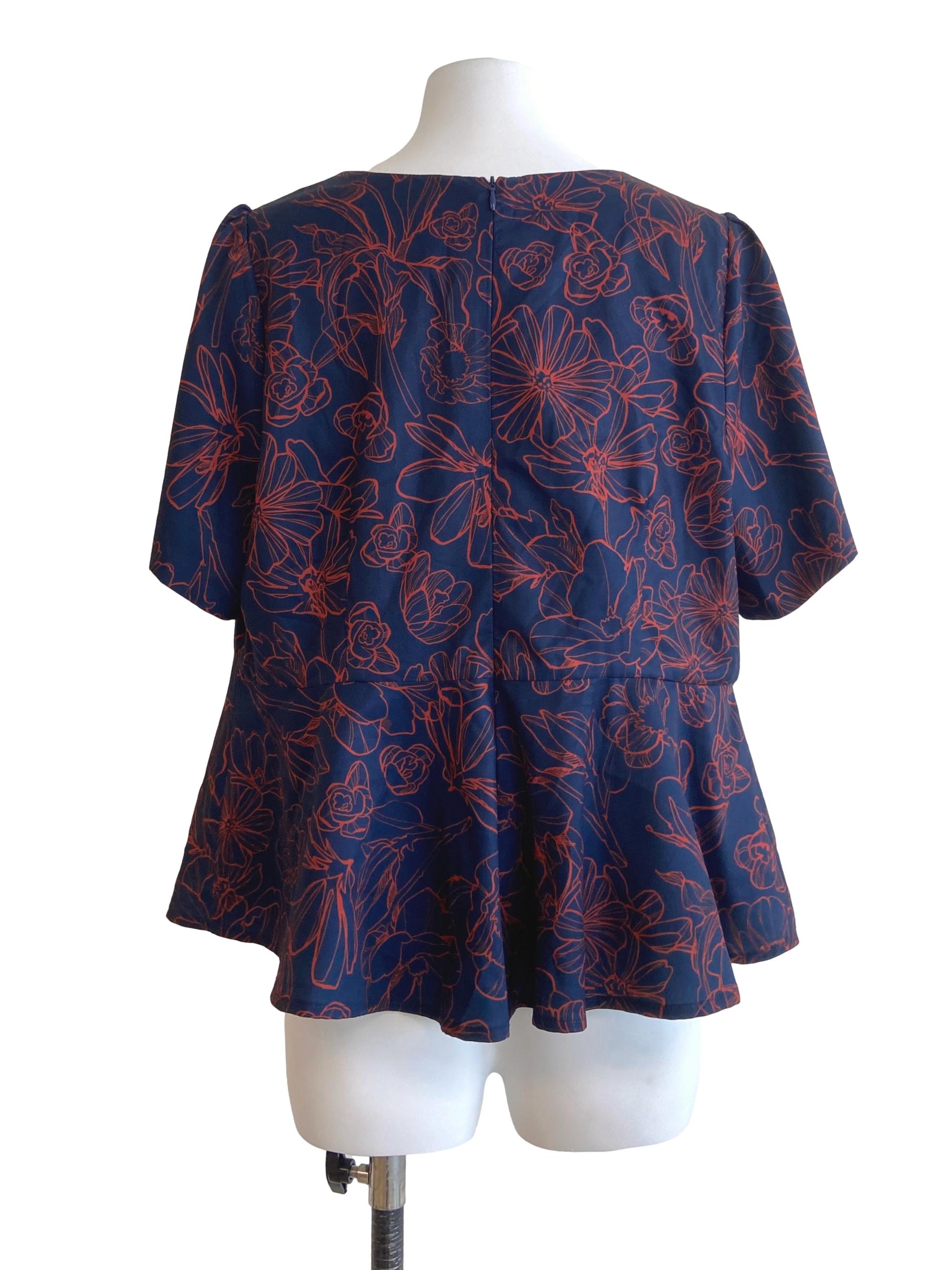Blue Orange Floral Printed Blouse